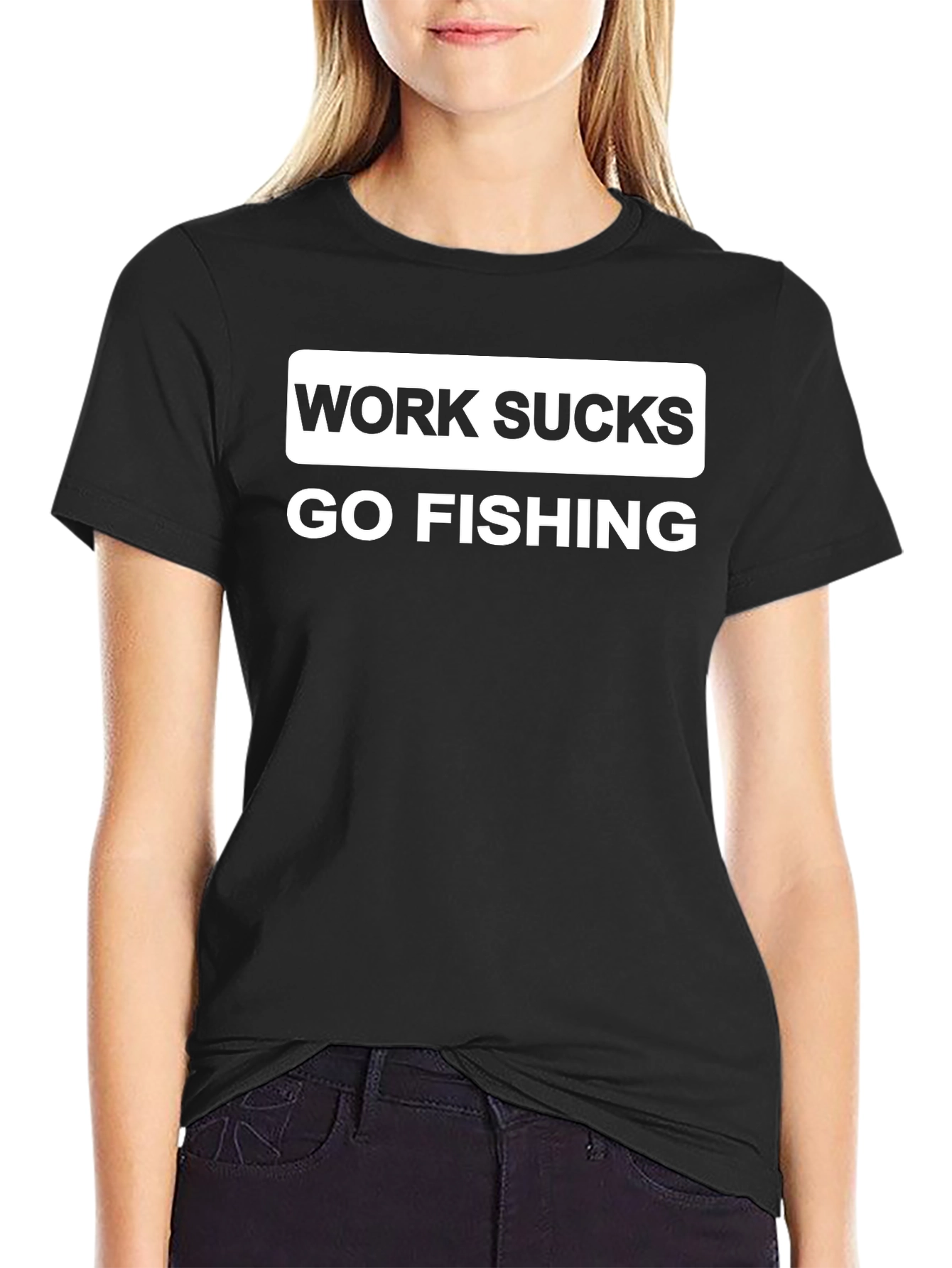 Black Work Sucks Go Fishing Funny T-Shirt view 2