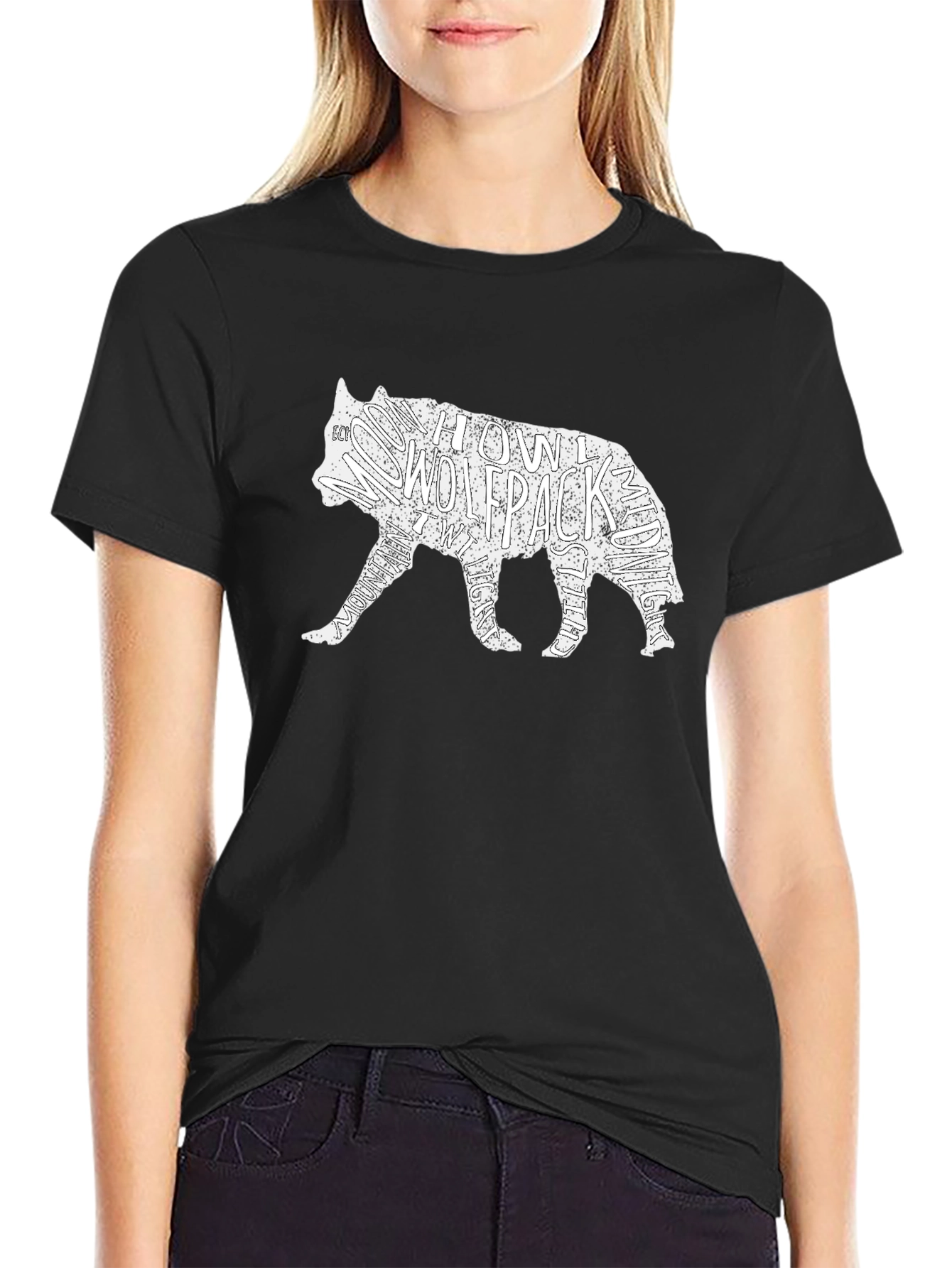 Black Wolfpack Graphic T-Shirt - Black Crew Neck Tee view 2
