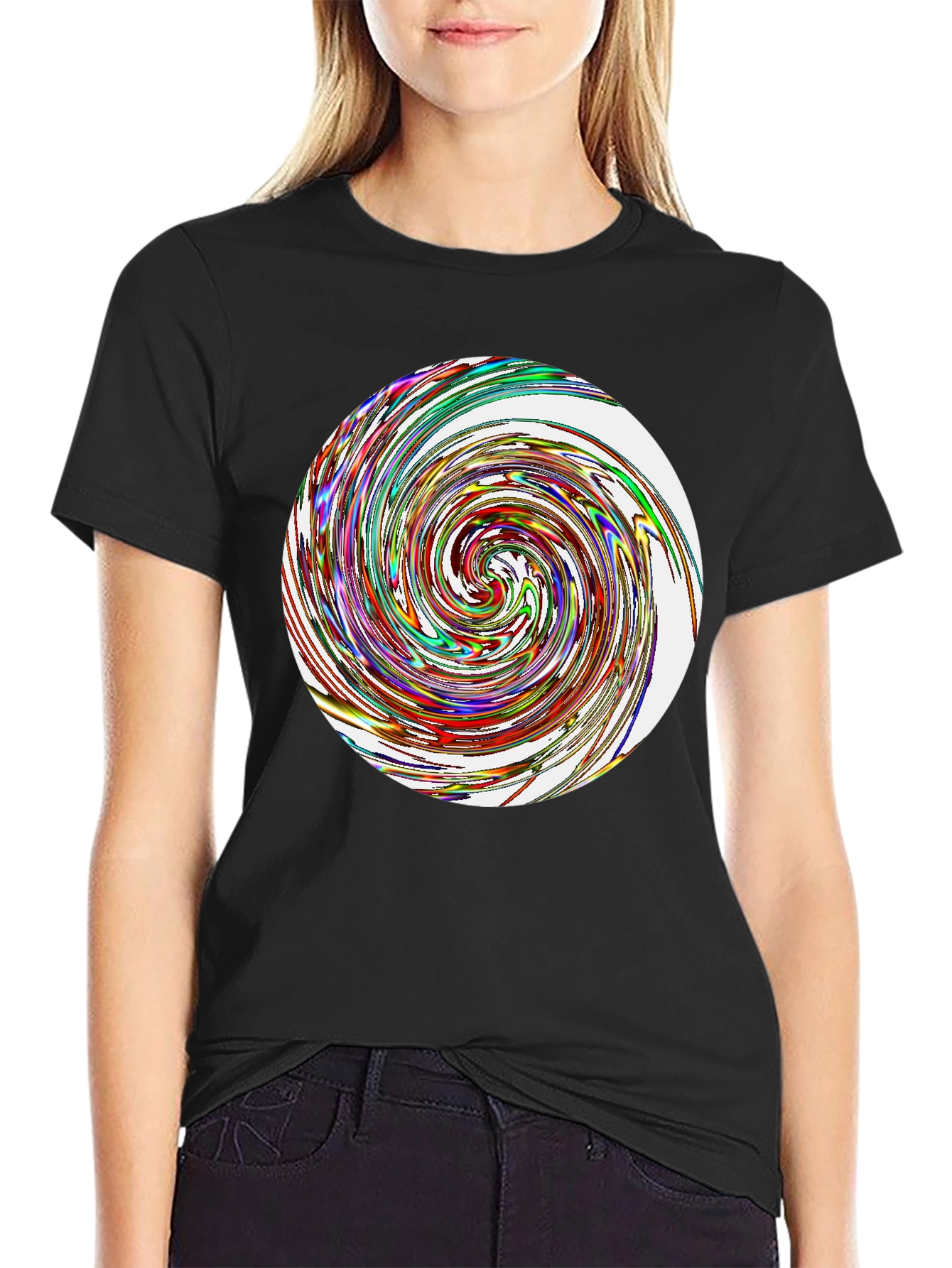 Black Abstract Swirl Graphic Tee - Black Cotton Blend T-Shirt view 2