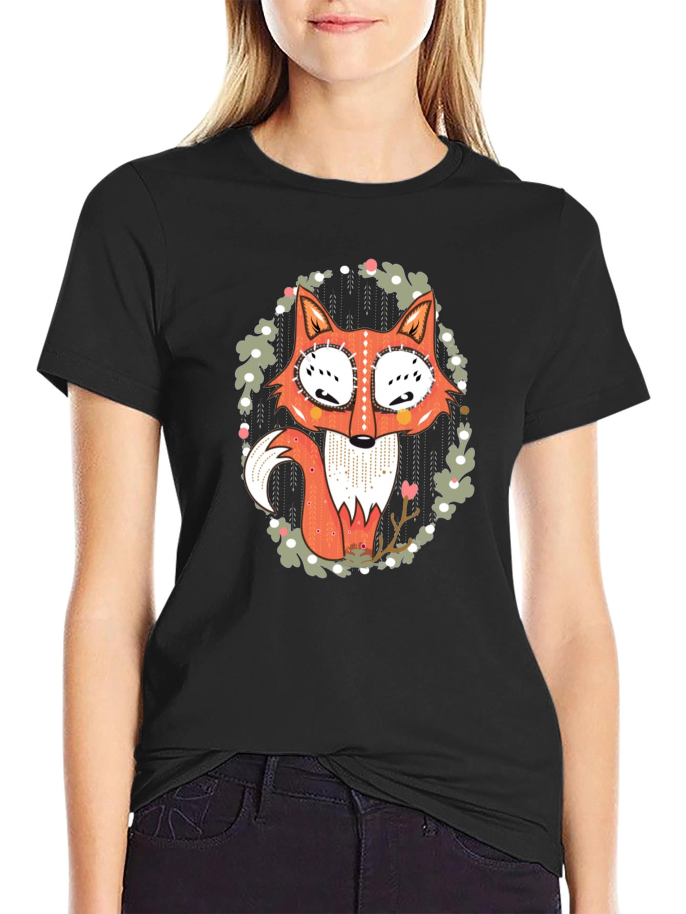 Black Fox Graphic Print Black T-Shirt view 2