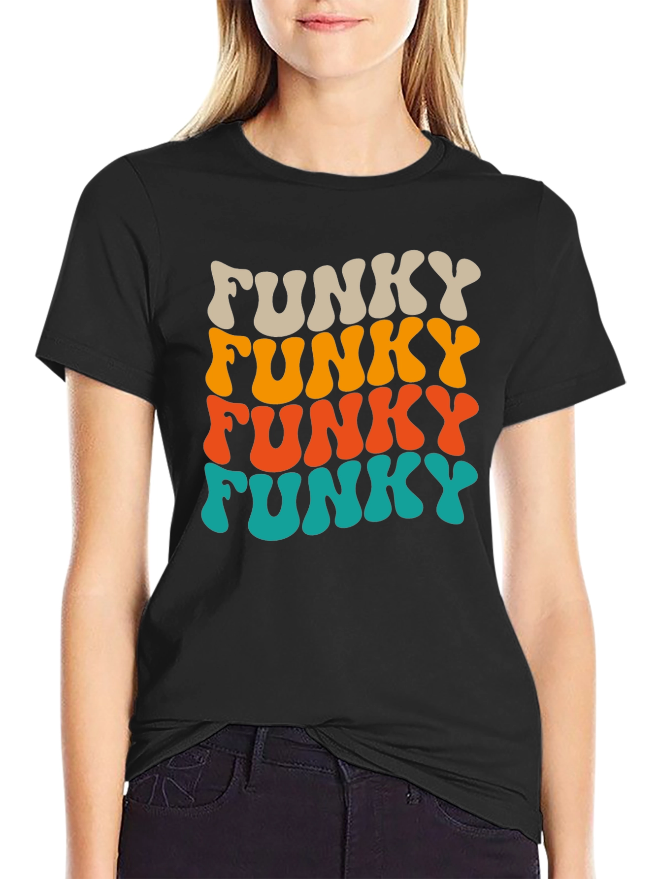 Black Funky Retro Style Graphic T-Shirt view 2