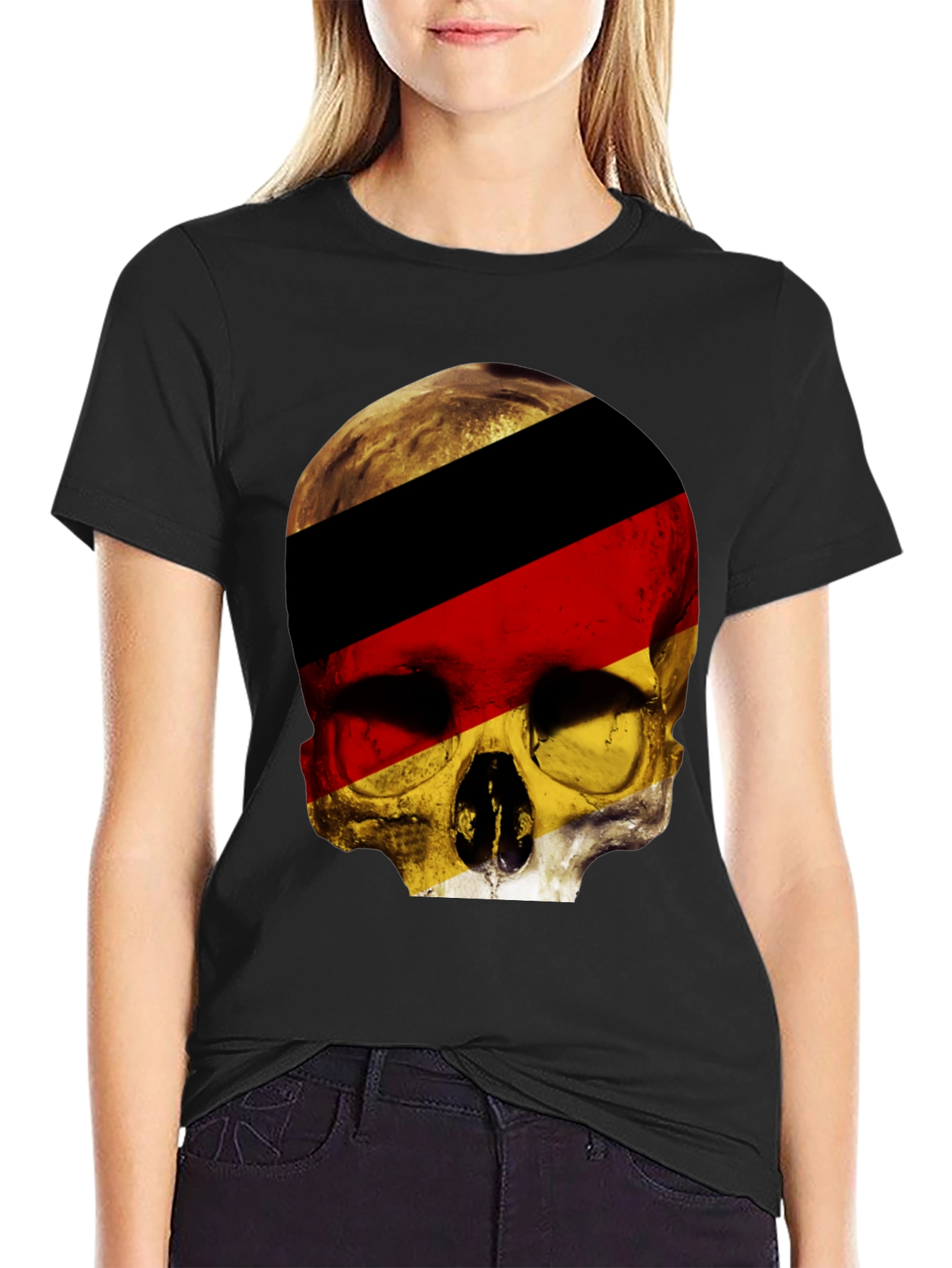 Black German Flag Skull Graphic T-Shirt - Black view 2