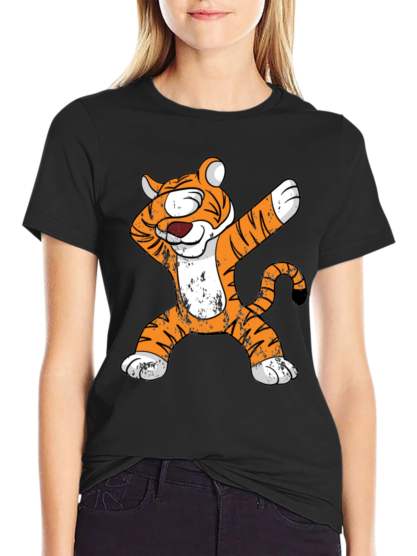 Black Dabbing Tiger Graphic Tee - Cool Animal Lover Shirt view 2