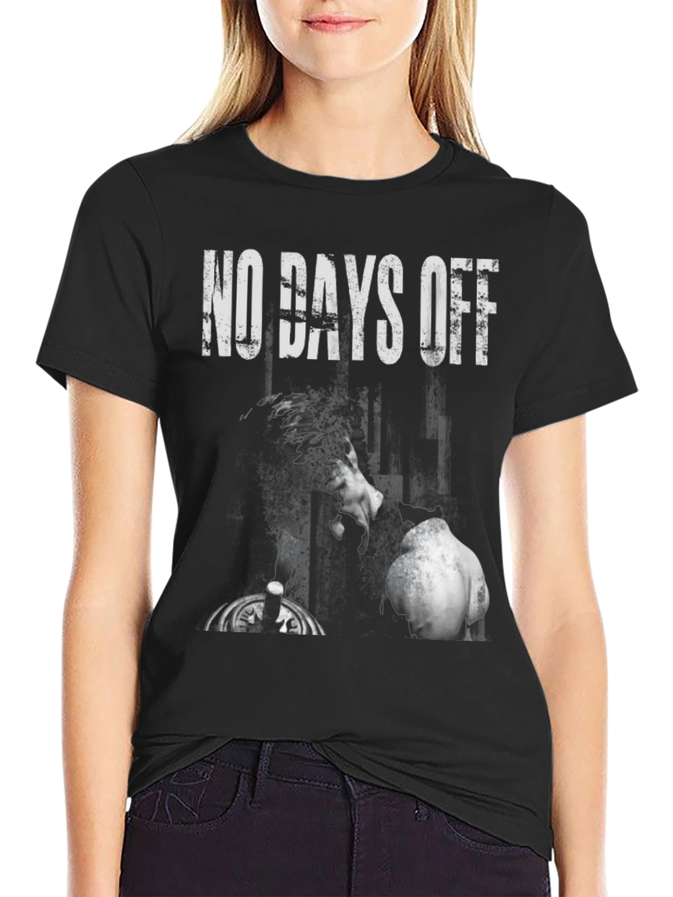 Black No Days Off Graphic Print Tee - Gym & Fitness view 2
