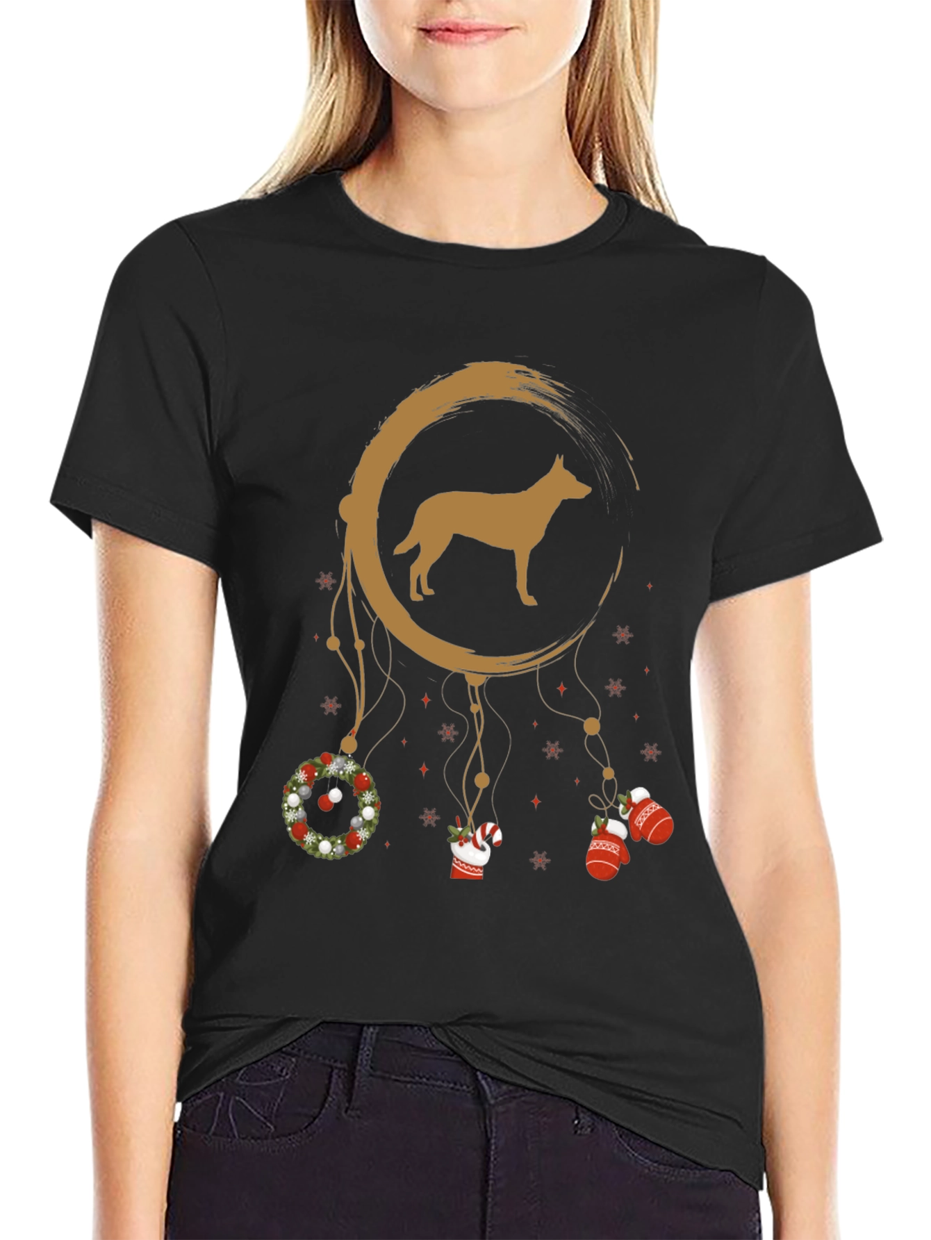 Black Festive Dog Dreamcatcher Graphic Tee view 2