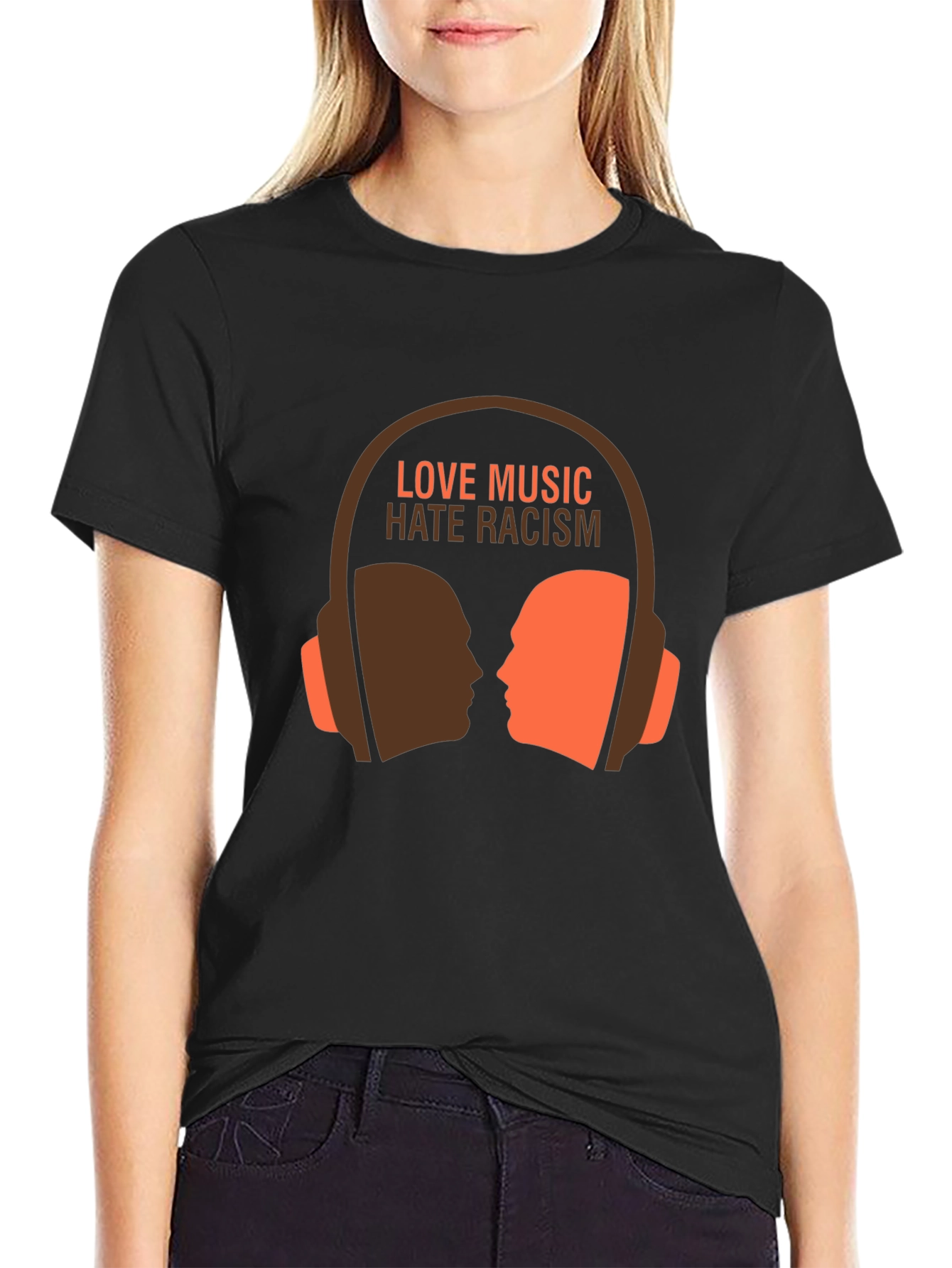 Black Love Music Hate Racism Graphic Tee view 2