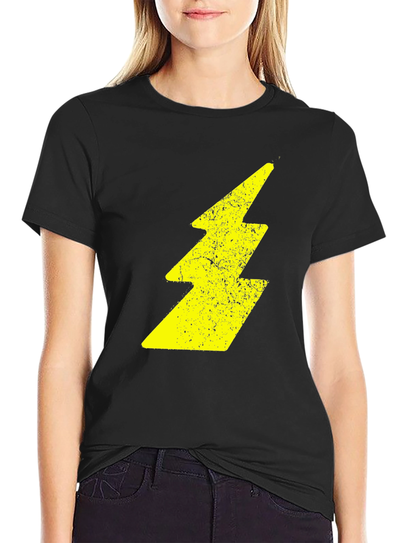 Black Lightning Bolt Graphic Black T-Shirt view 2