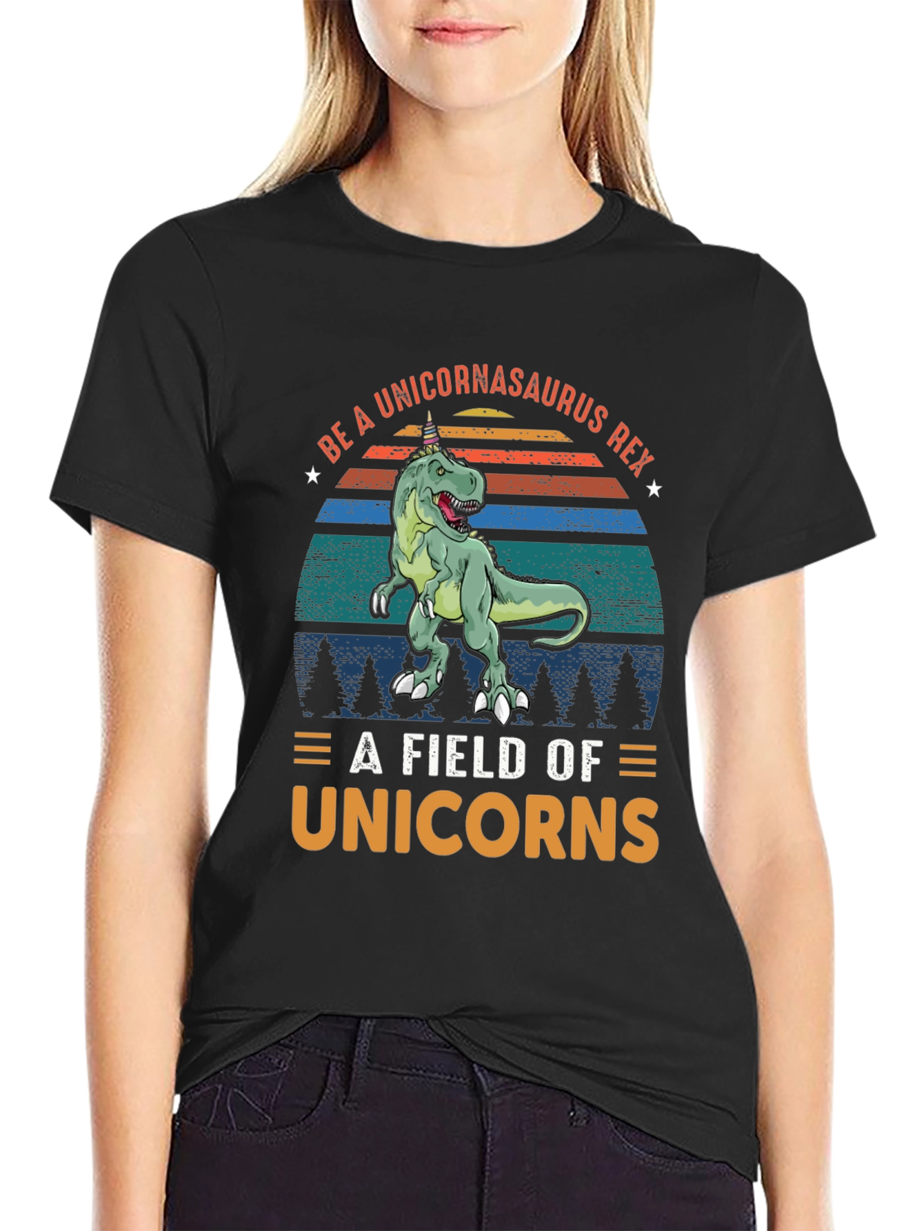 Black Unicornasaurus Rex T-Shirt - Funny Dinosaur Tee view 2