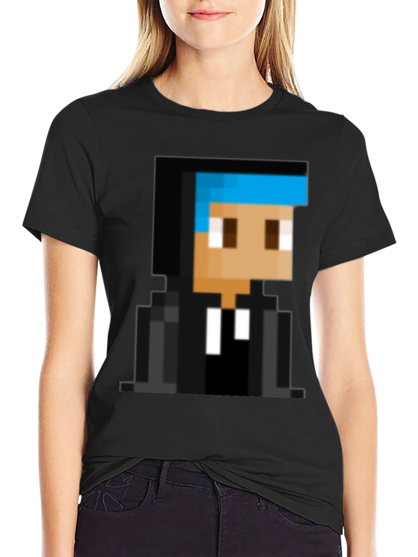 Black Pixelated Gamer T-Shirt - Black Cotton Tee view 2