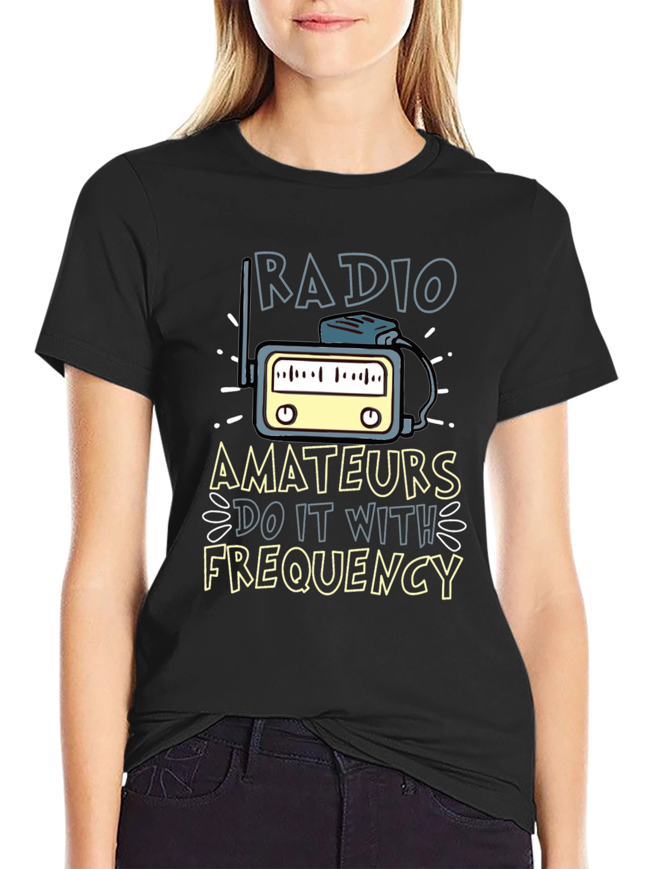 Black Radio Amateurs Frequency T-Shirt view 2