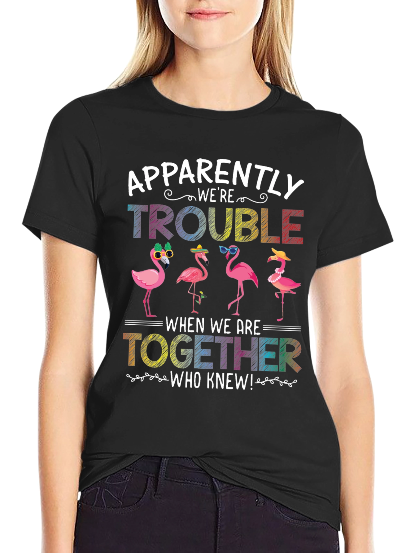 Black Flamingo Trouble Graphic T-Shirt view 2