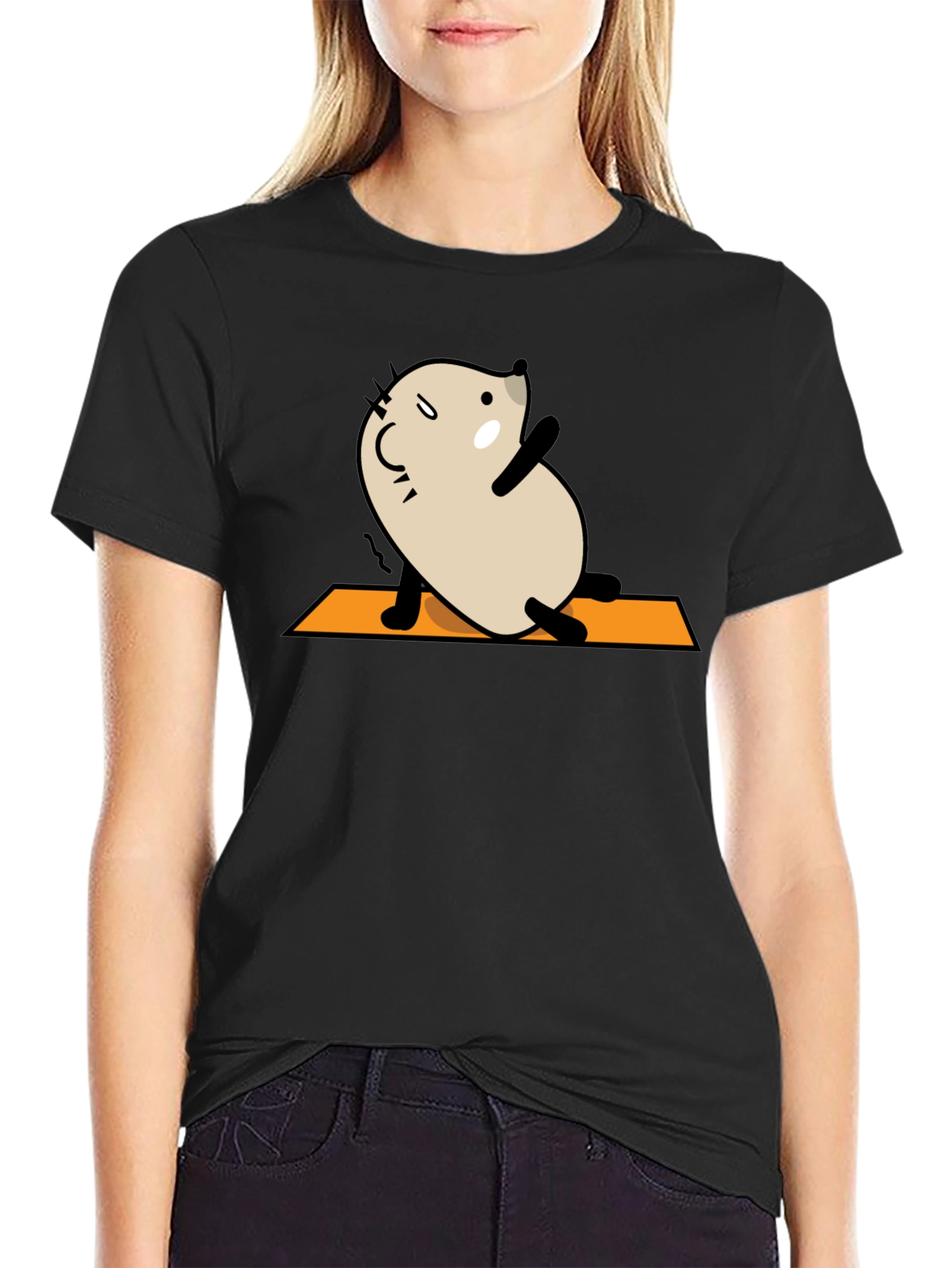 Black Yoga Mouse Graphic Tee - Black Cotton Blend view 2