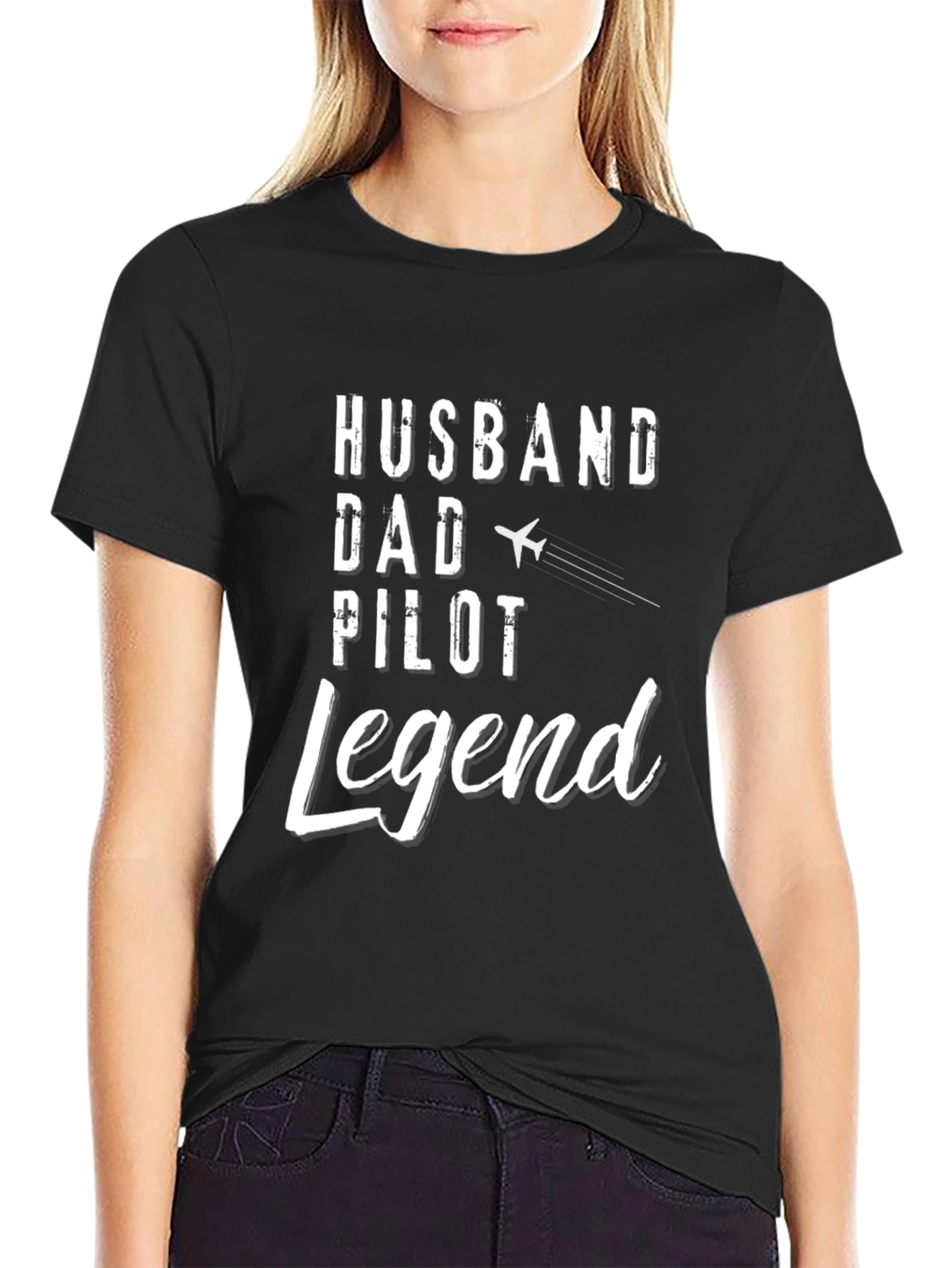 Black Husband Dad Pilot Legend T-Shirt view 2