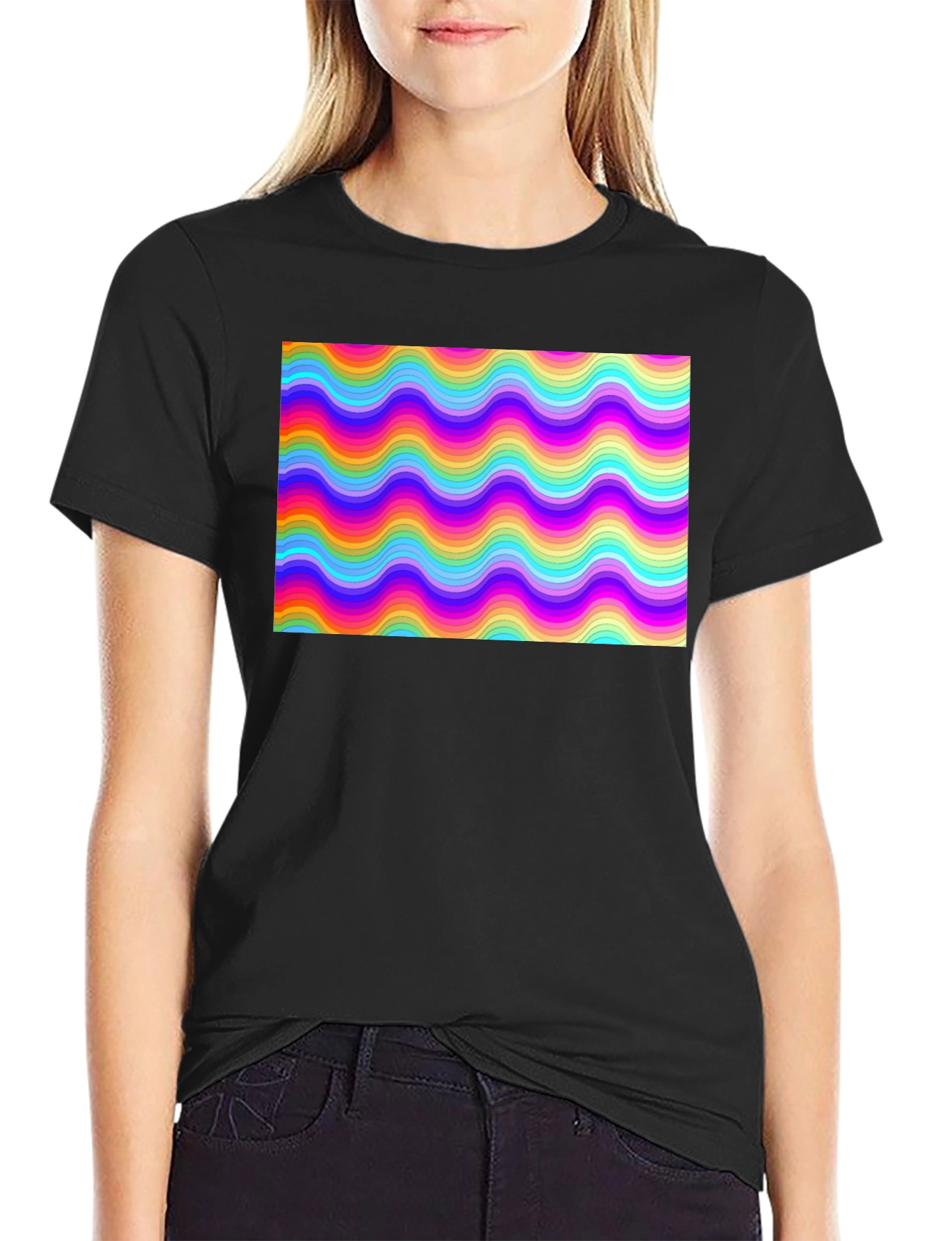 Black Retro Wave Pattern Graphic Tee - Soft Cotton T-Shirt view 2