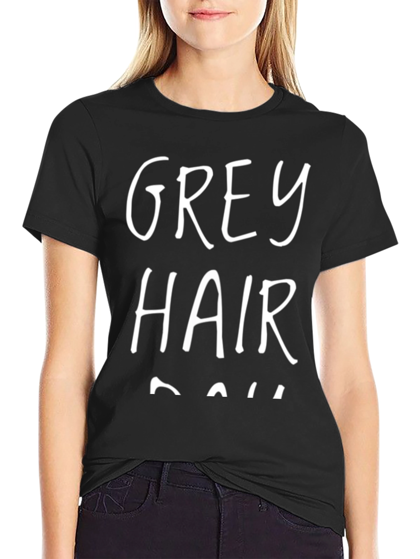Black Grey Hair Don't Care Black T-Shirt view 2