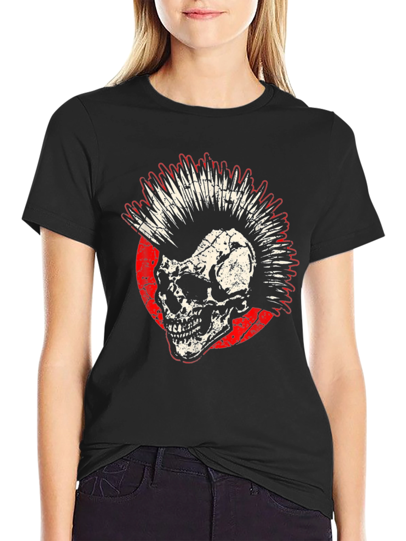 Black Punk Skull Graphic Tee - Rocker Style Shirt view 2