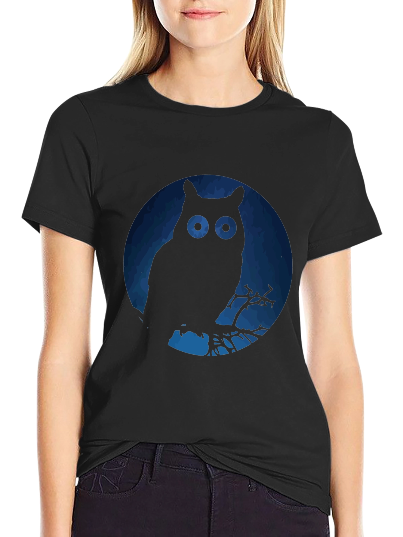 Black Owl Silhouette Graphic T-Shirt view 2