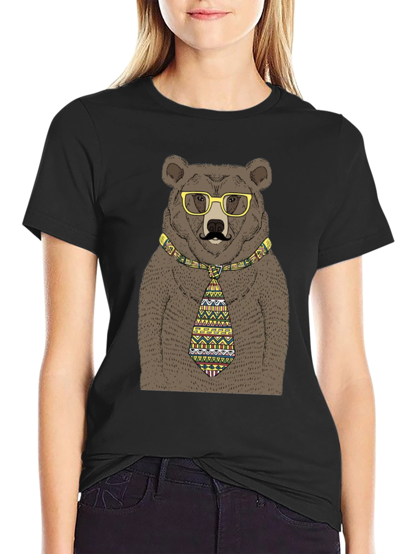 Black Bear with Glasses and Tie T-Shirt view 2