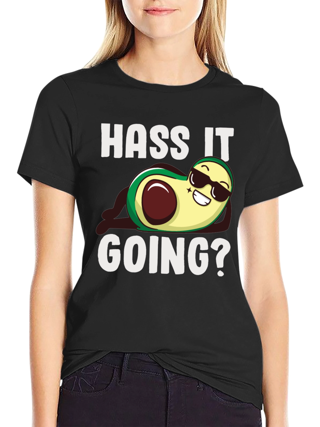 Black Hass It Going? Avocado Graphic T-Shirt - Funny Pun Tee view 2