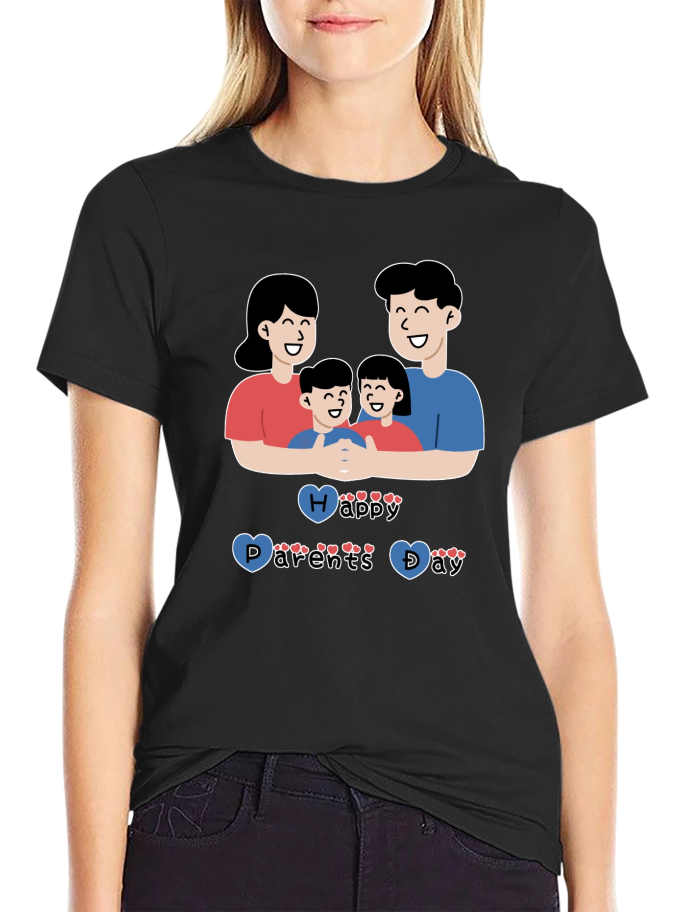 Black Happy Parents Day Graphic T-Shirt, Black view 2