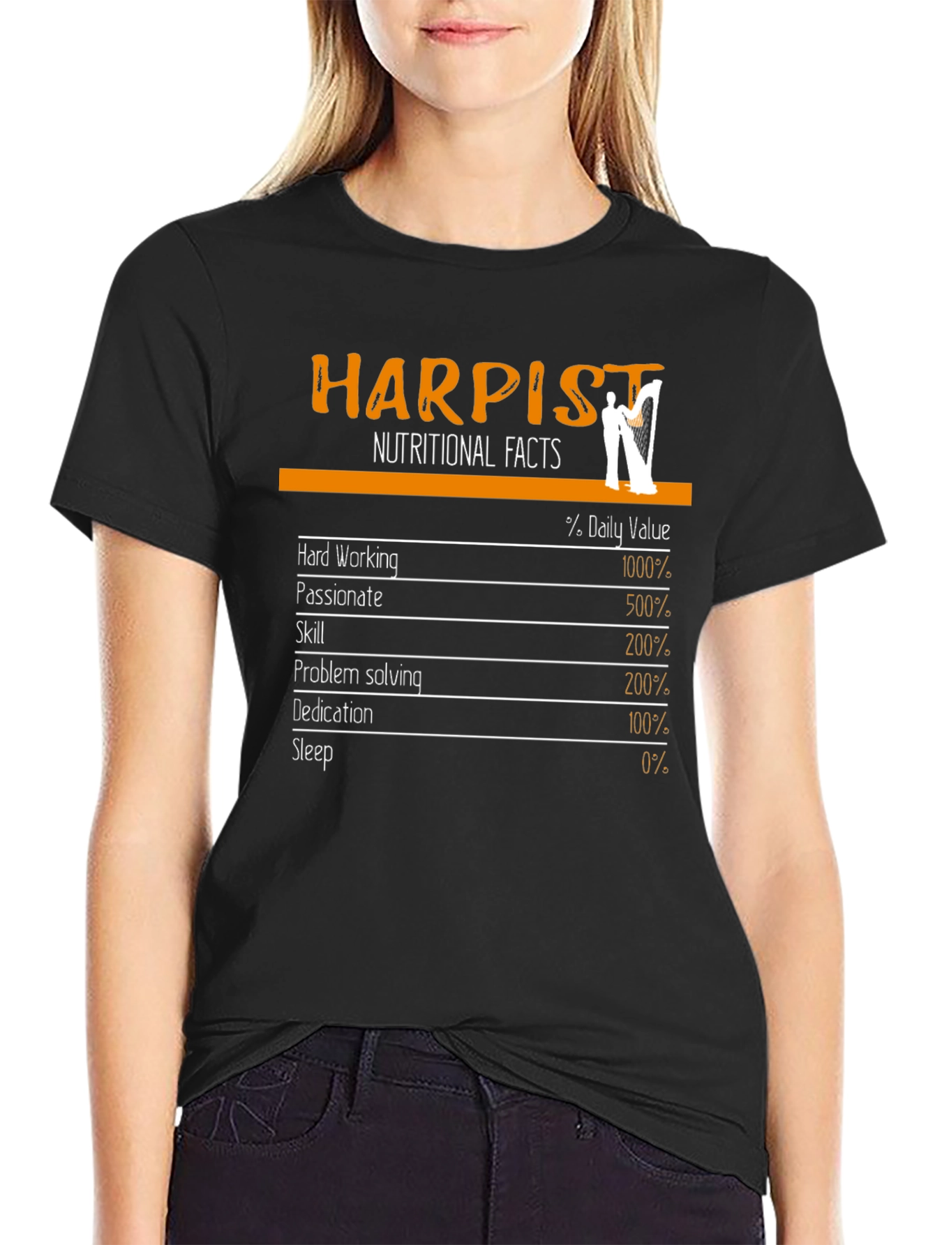 Black Harpist Nutritional Facts Graphic Tee view 2