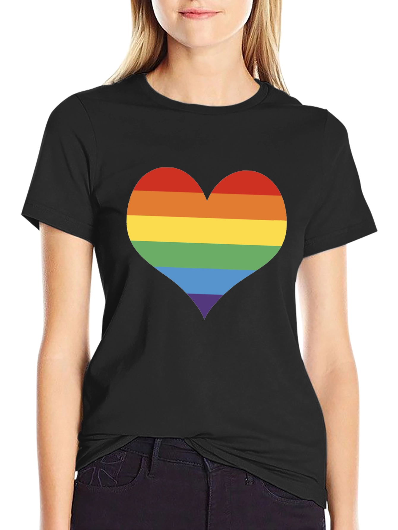 Black Pride Heart Graphic Tee - Black Cotton T-Shirt view 2