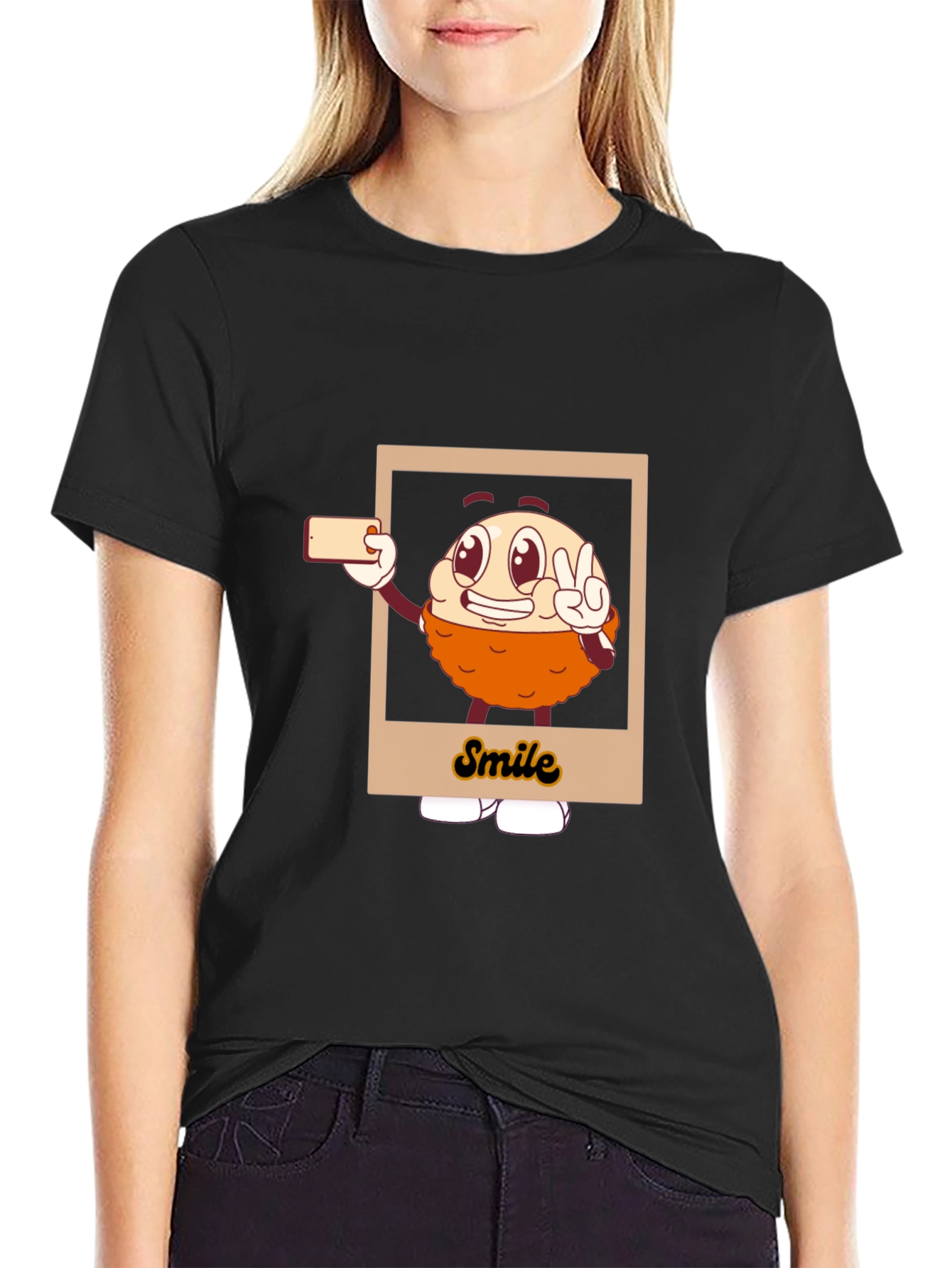 Black Smile Selfie Graphic Tee - Casual Black T-Shirt view 2