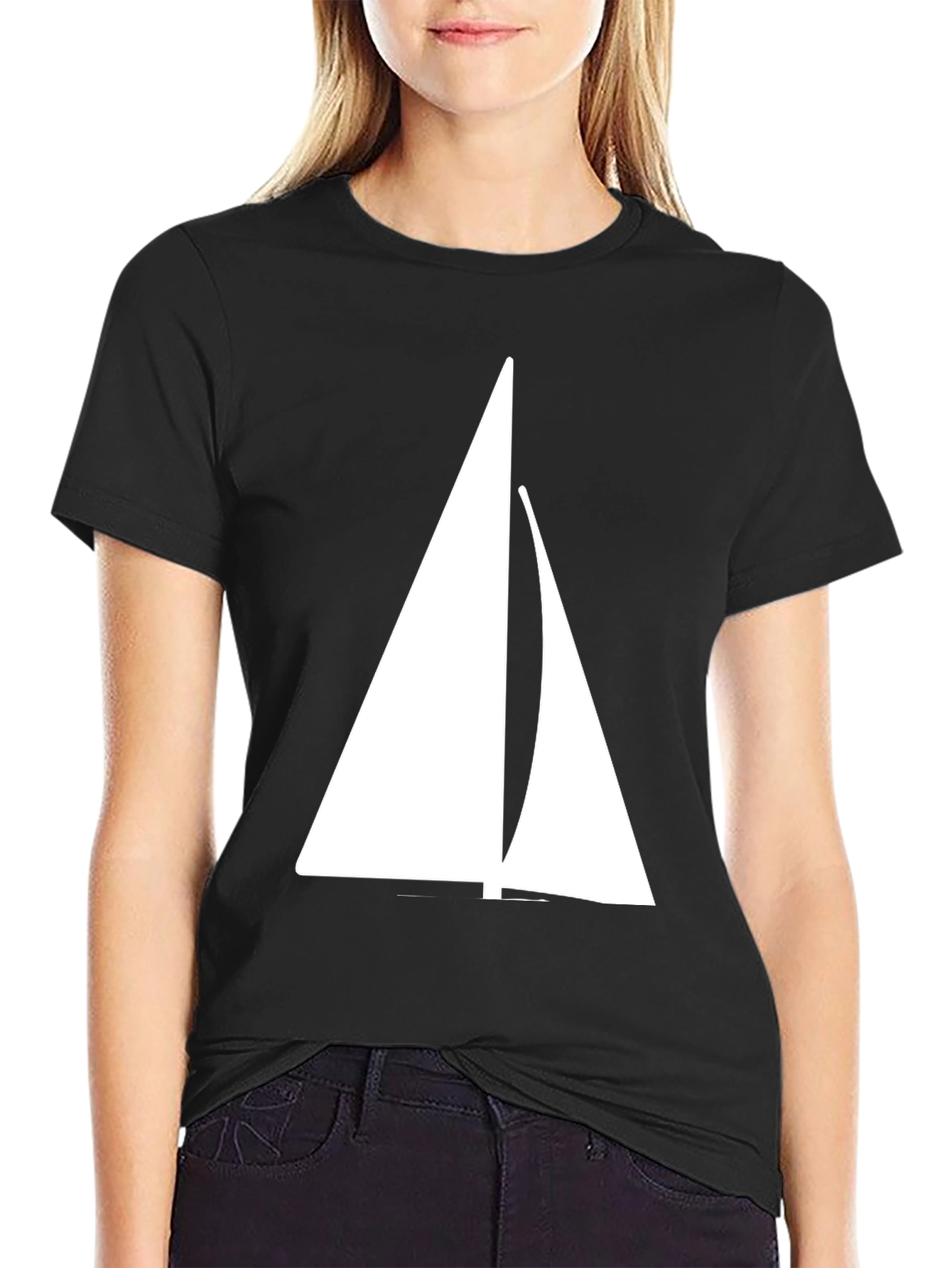 Black Sailing T-Shirt - Black Cotton Blend with Sailboat Graphic view 2