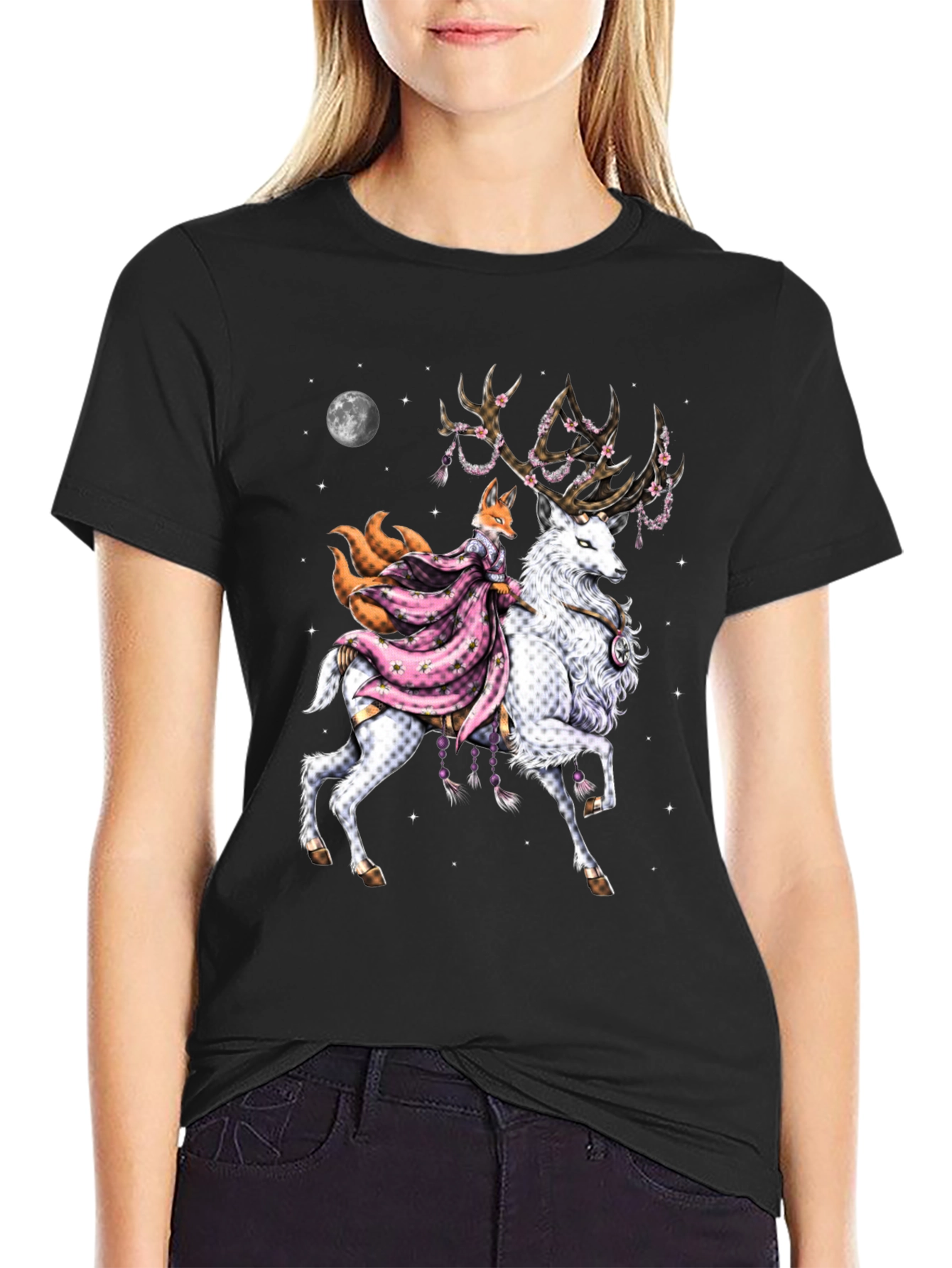 Black Fox & Deer Graphic Tee - Unique Design view 2
