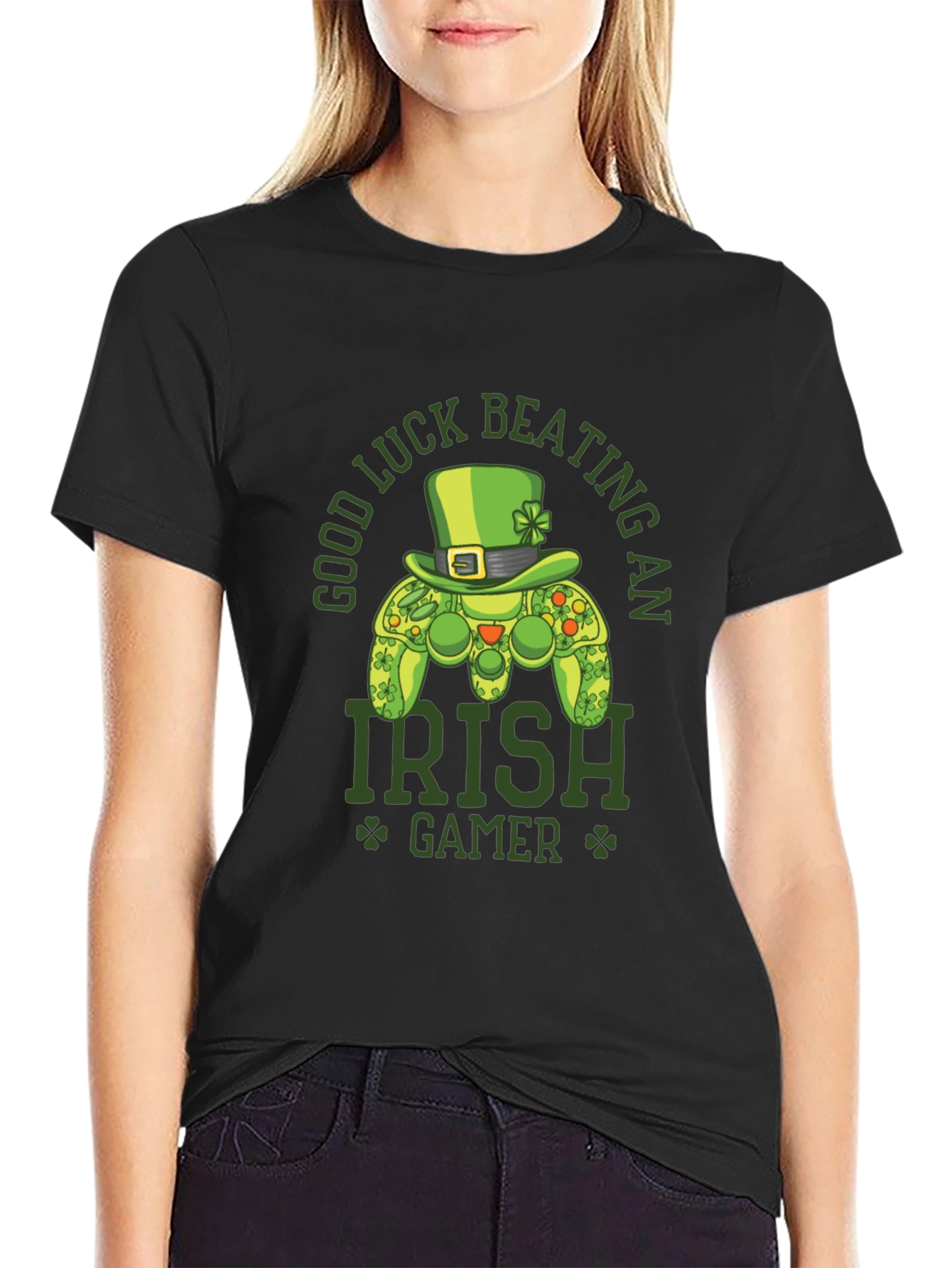 Black Irish Gamer T-Shirt - Good Luck Beating An Irish Gamer view 2