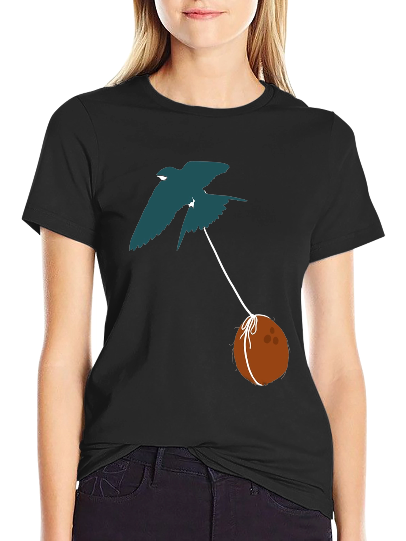 Black Swallow Carrying Coconut T-Shirt - Black view 2
