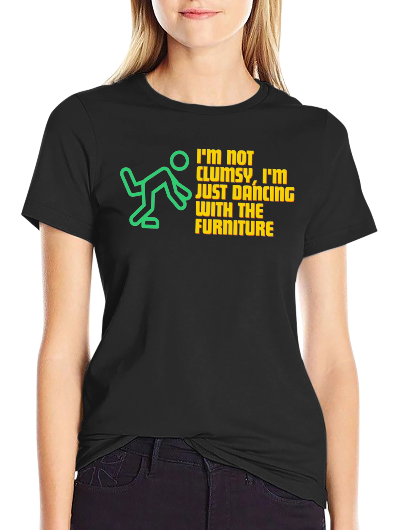 Black Funny Clumsy T-Shirt - Dancing With Furniture view 2