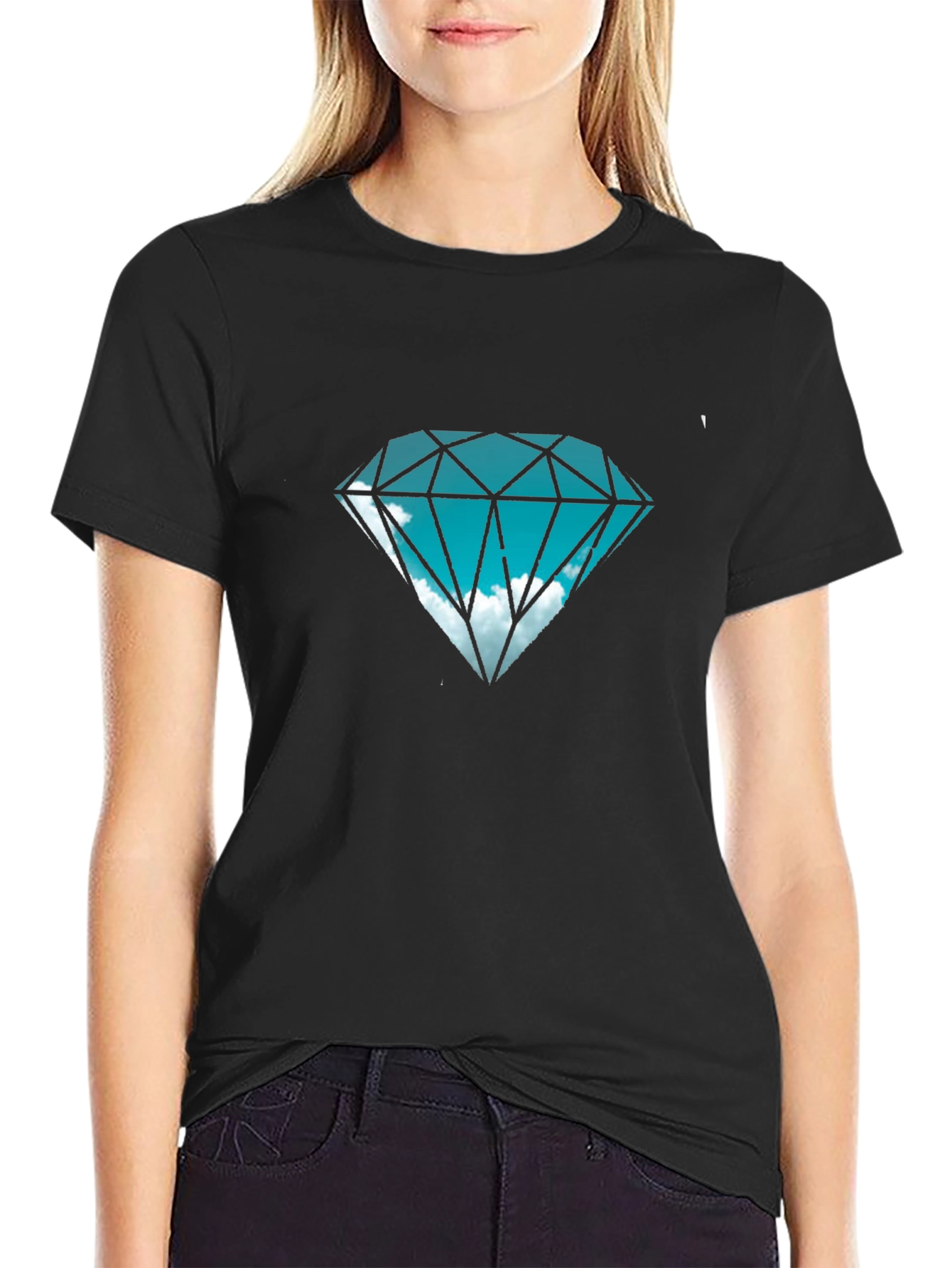 Black Diamond Sky Graphic Tee - Black Cotton Blend T-Shirt view 2