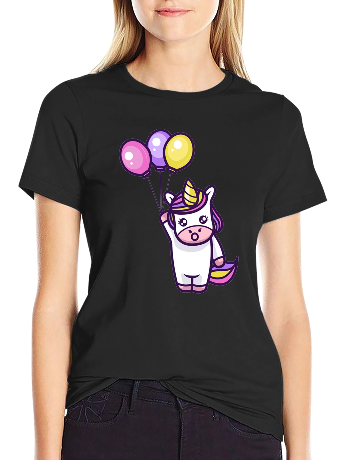 Black Unicorn Balloons Graphic Tee view 2