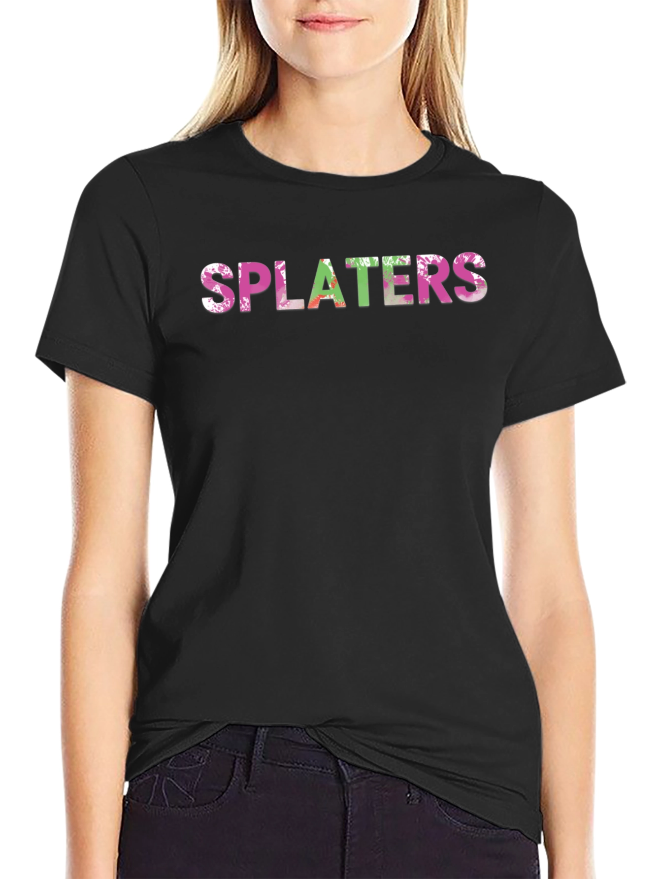 Black Splaters Graphic Print Black T-Shirt view 2