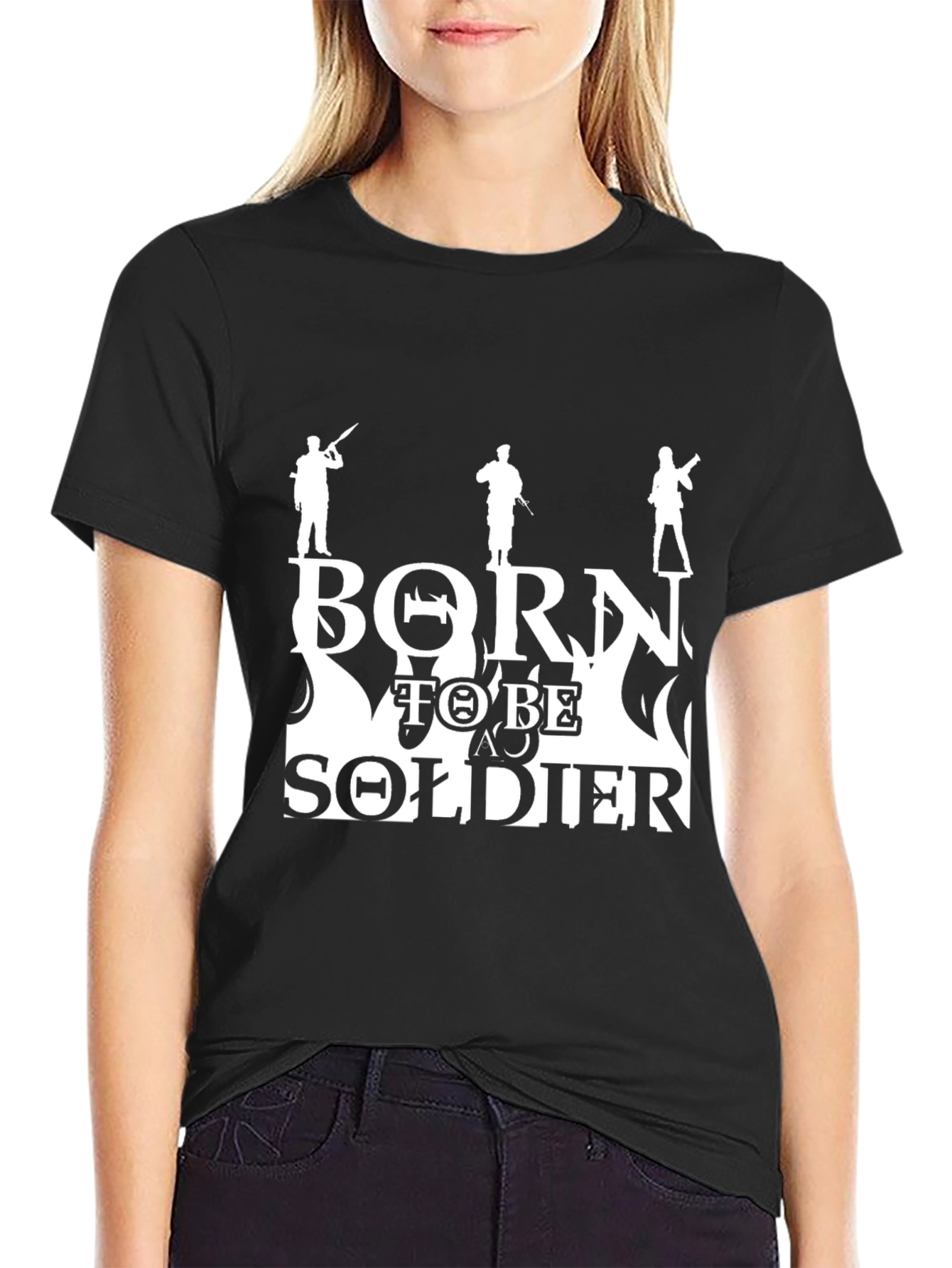 Black Born To Be Soldier Graphic Tee - Black view 2