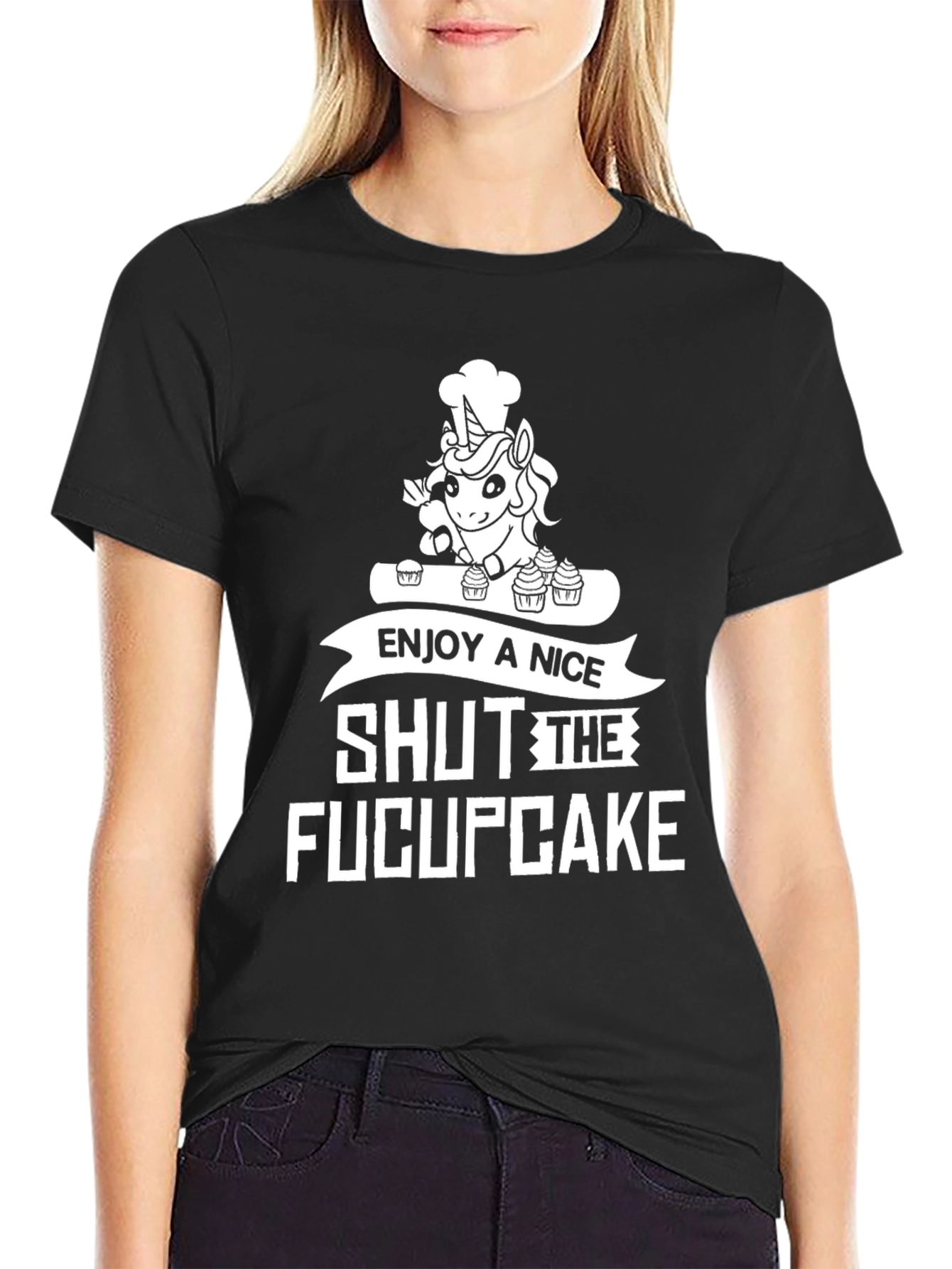 Black Funny Unicorn Chef T-Shirt - Shut The Fucupcake! view 2