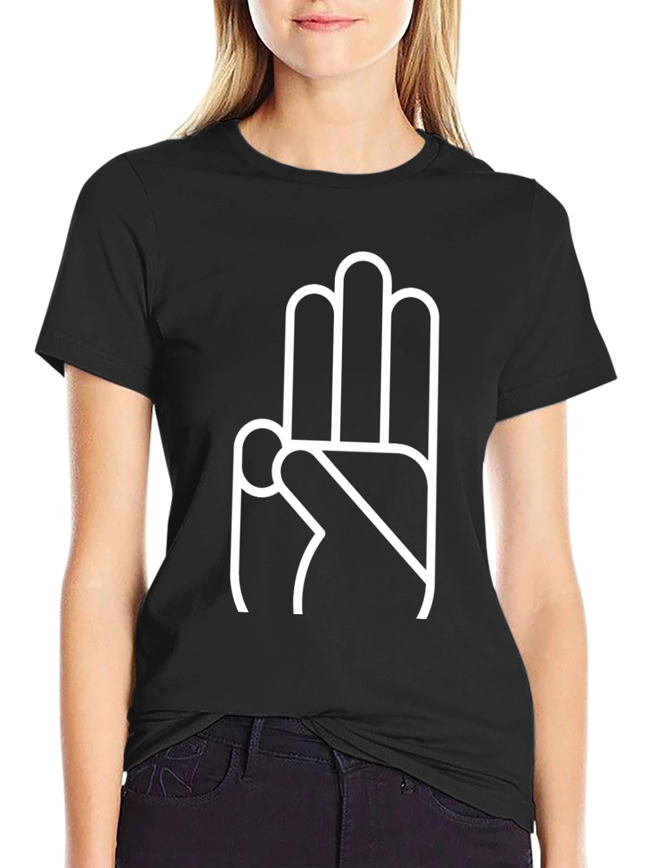 Black Three Finger Salute Graphic Tee - Modern Black T-Shirt view 2