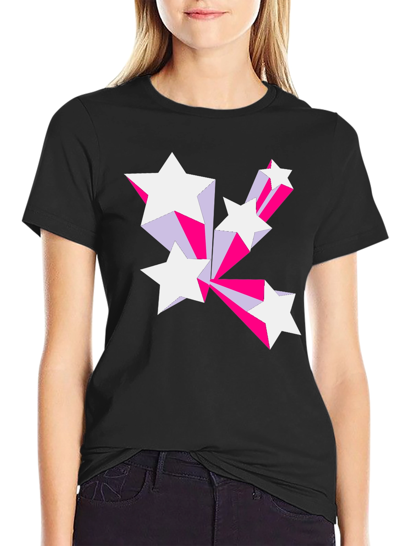 Black Retro Star Burst Graphic Tee - Black Cotton Blend view 2