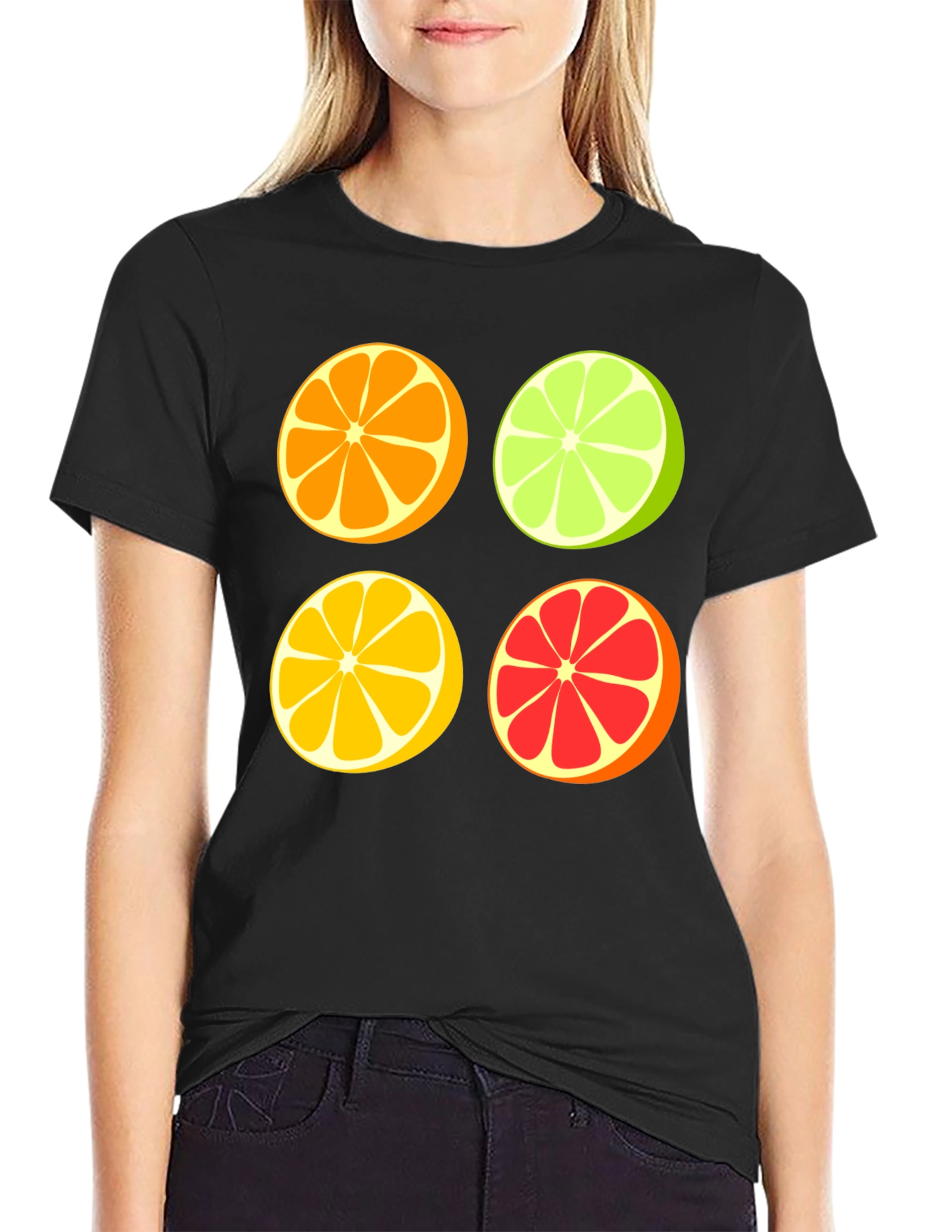 Black Citrus Slices Graphic Tee - Fresh & Fun view 2