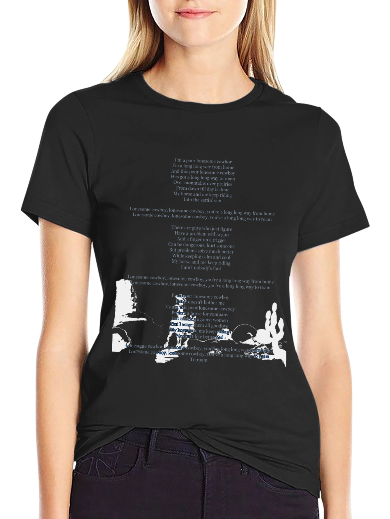 Black Lonesome Cowboy Graphic Tee - Vintage Western Style view 2