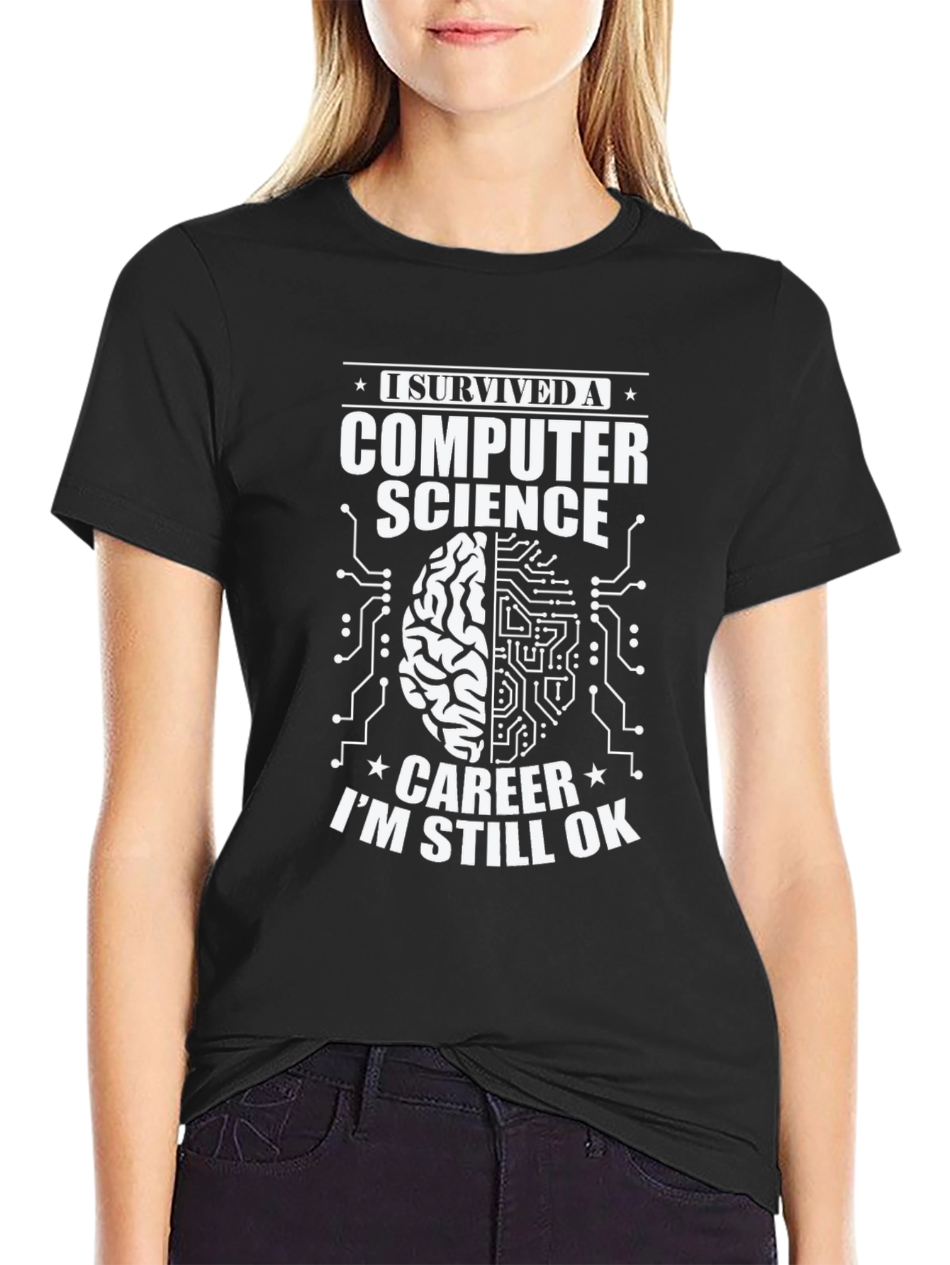 Black I Survived Computer Science Career T-Shirt view 2