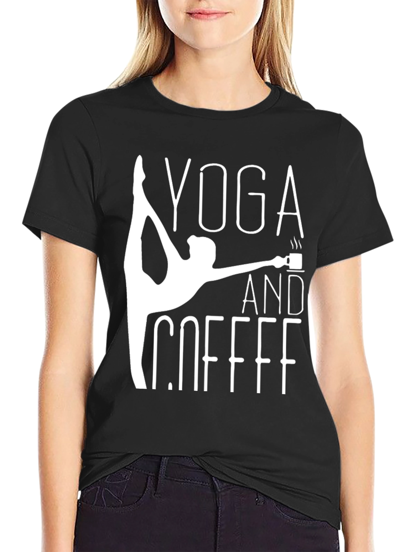 Black Yoga and Coffee Graphic Tee - Black view 2
