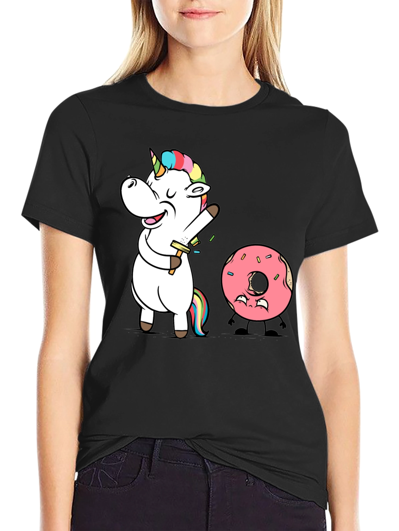Black Unicorn Shaving Funny Graphic T-Shirt view 2