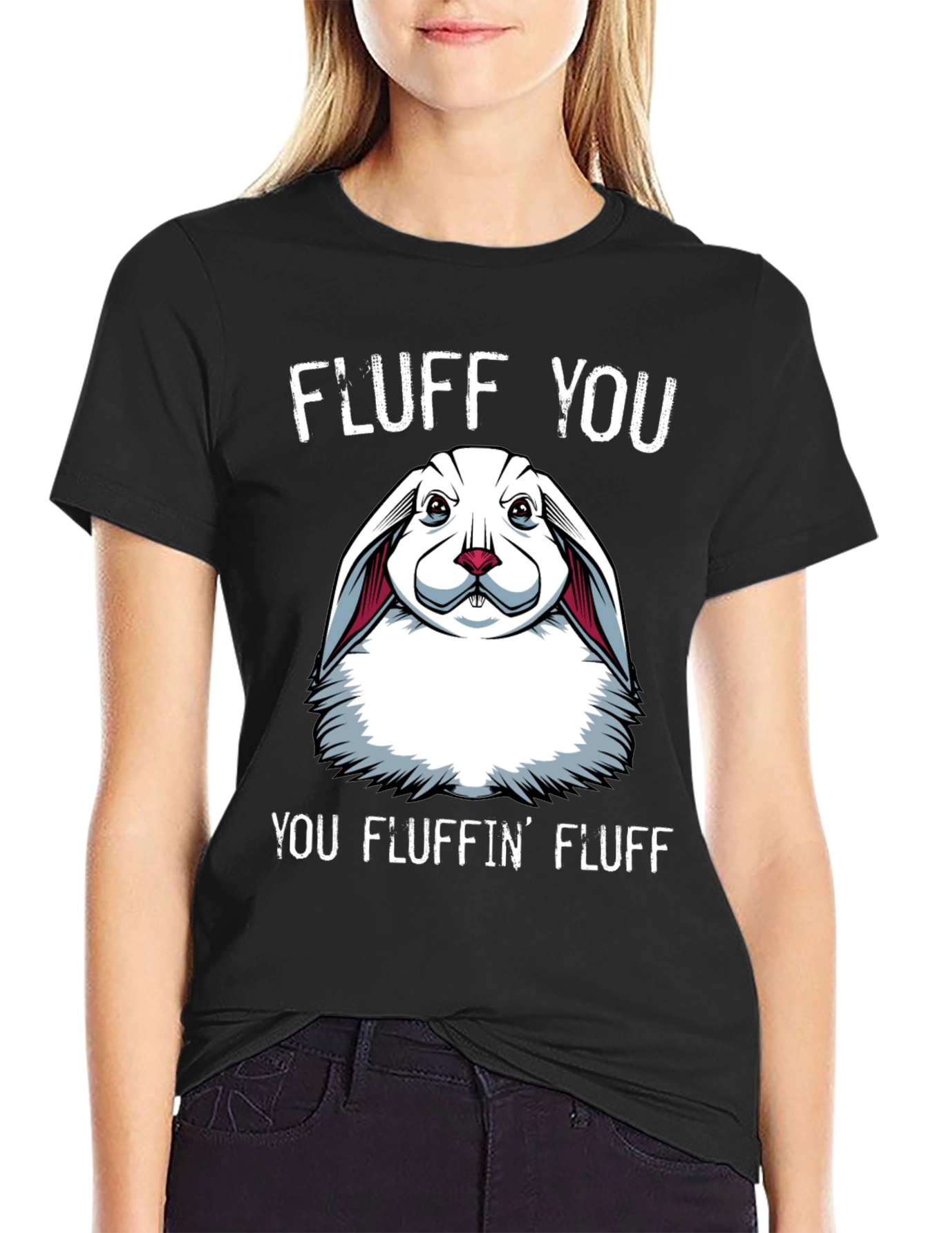 Black Fluff You Bunny Graphic T-Shirt view 2