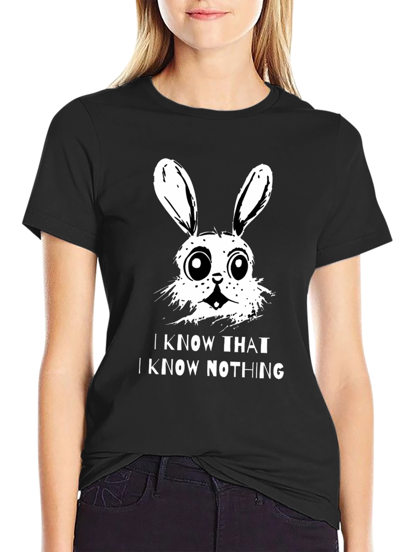 Black I Know That I Know Nothing Bunny T-Shirt view 2
