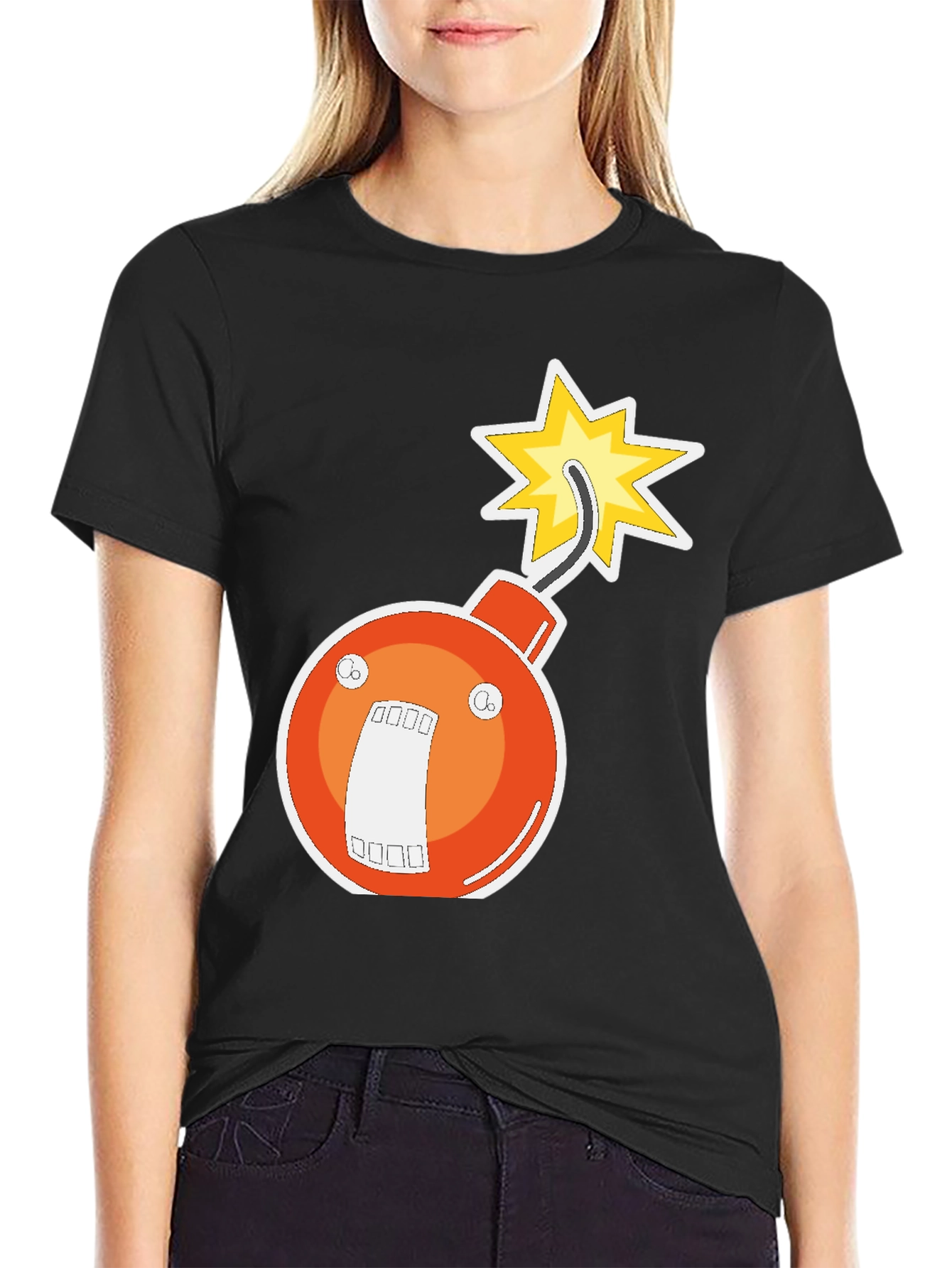 Black Funny Bomb Graphic Tee - Black Crew Neck view 2