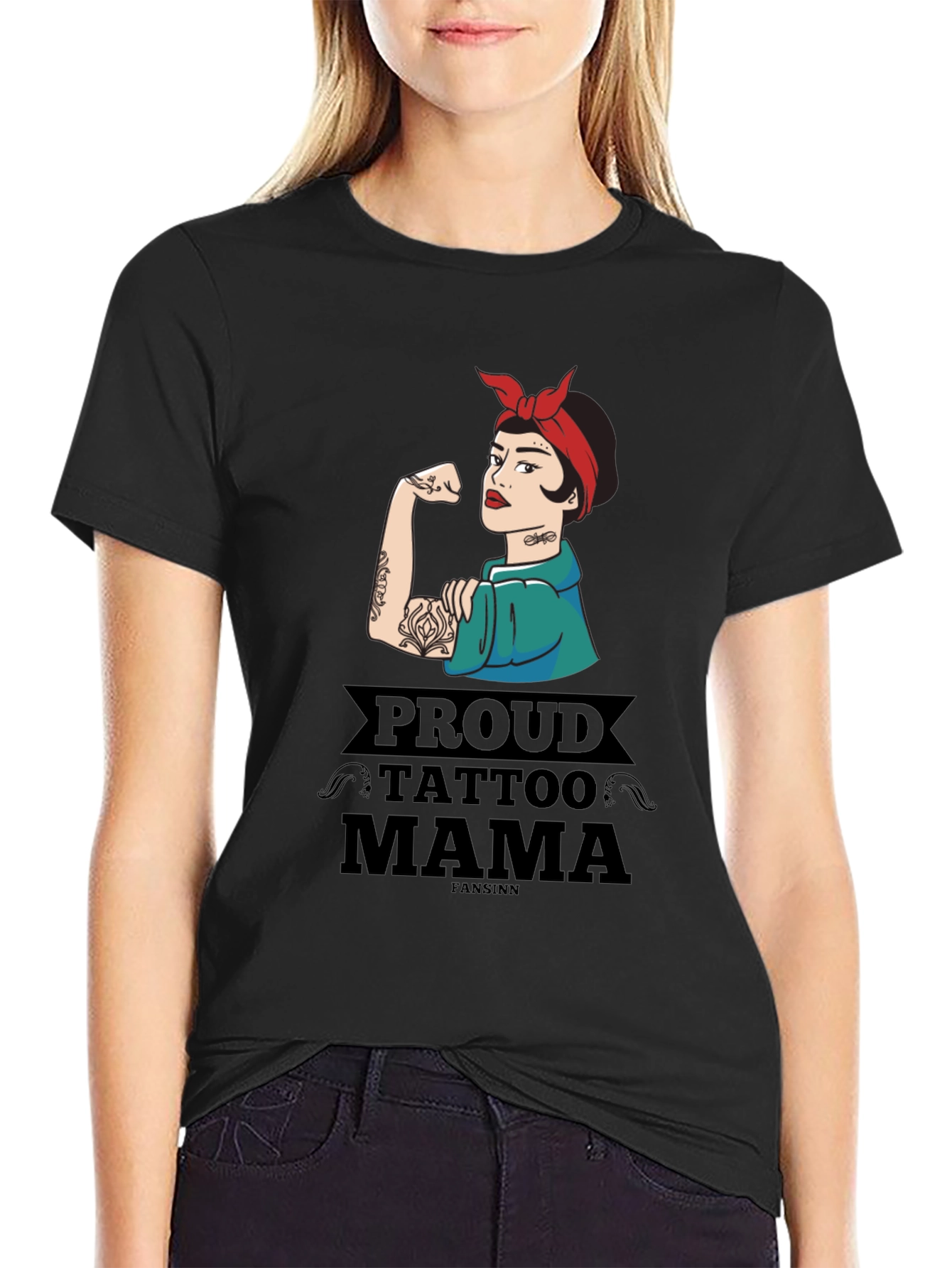 Black Proud Tattoo Mama Graphic T-Shirt view 2