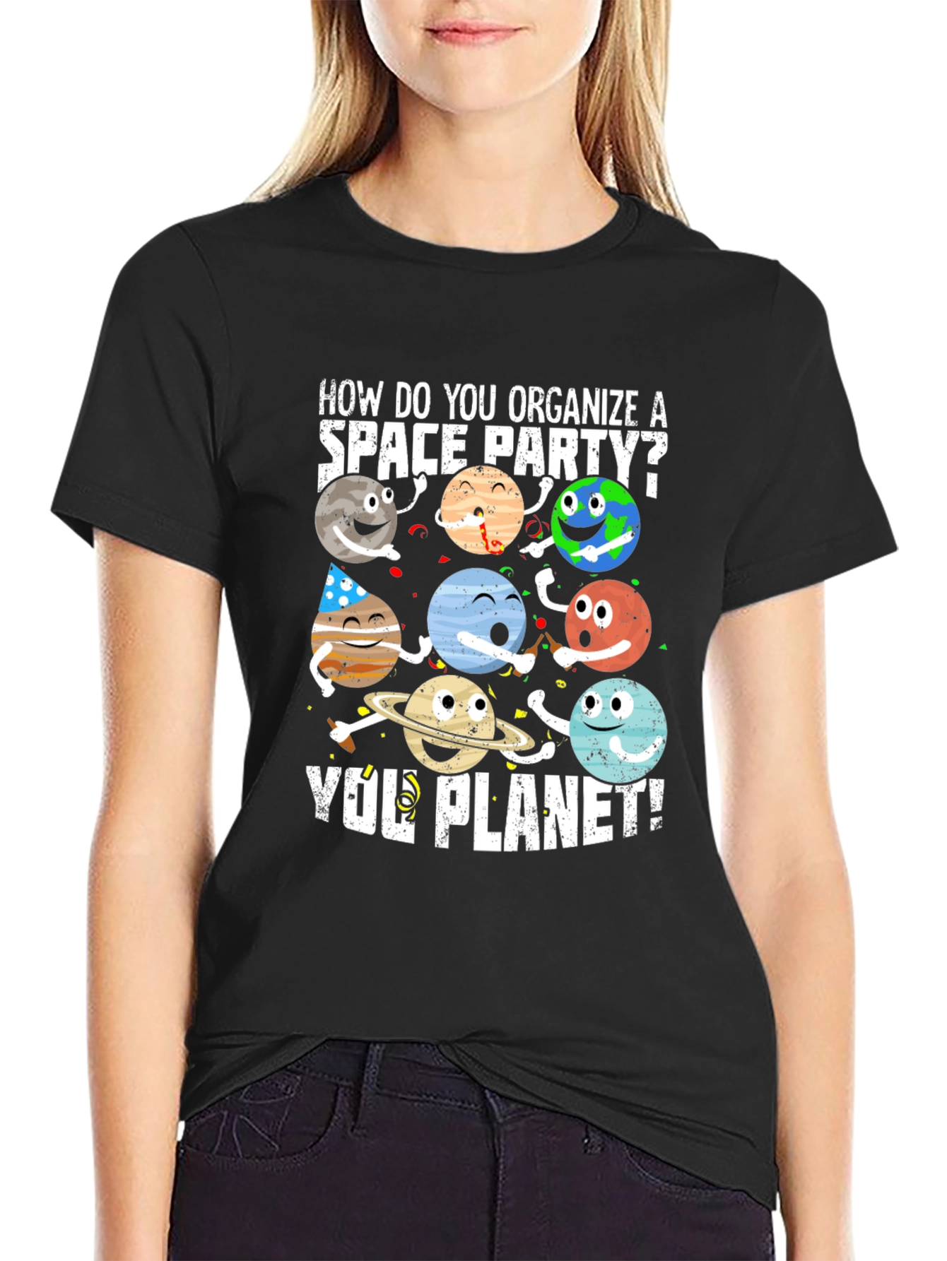 Black Space Party Planet T-Shirt view 2