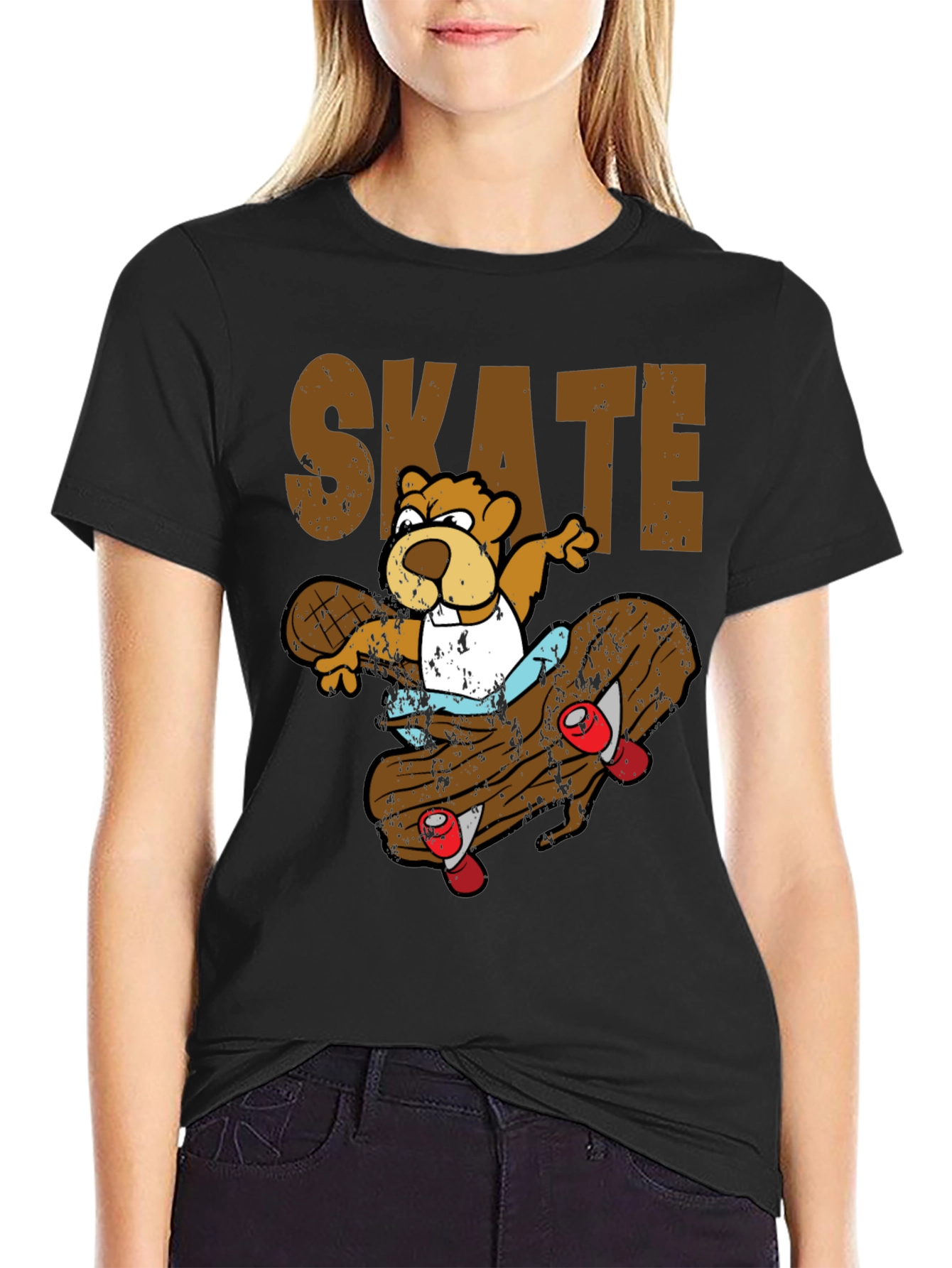 Black Skateboarding Beaver T-Shirt view 2